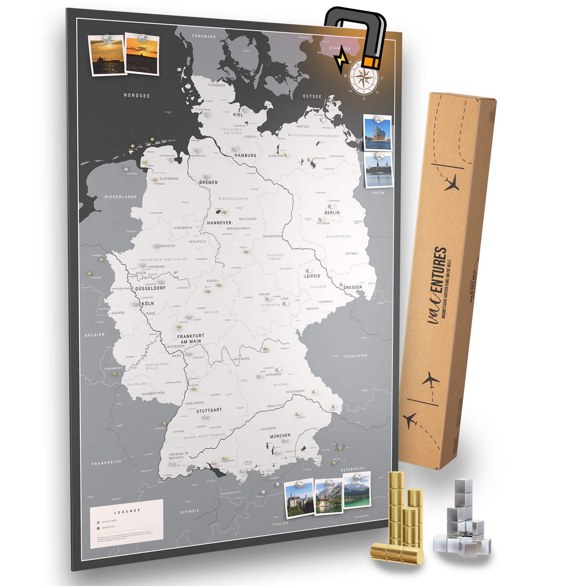 Die magnetische Deutschlandkarte - inkl. Magnet Pins