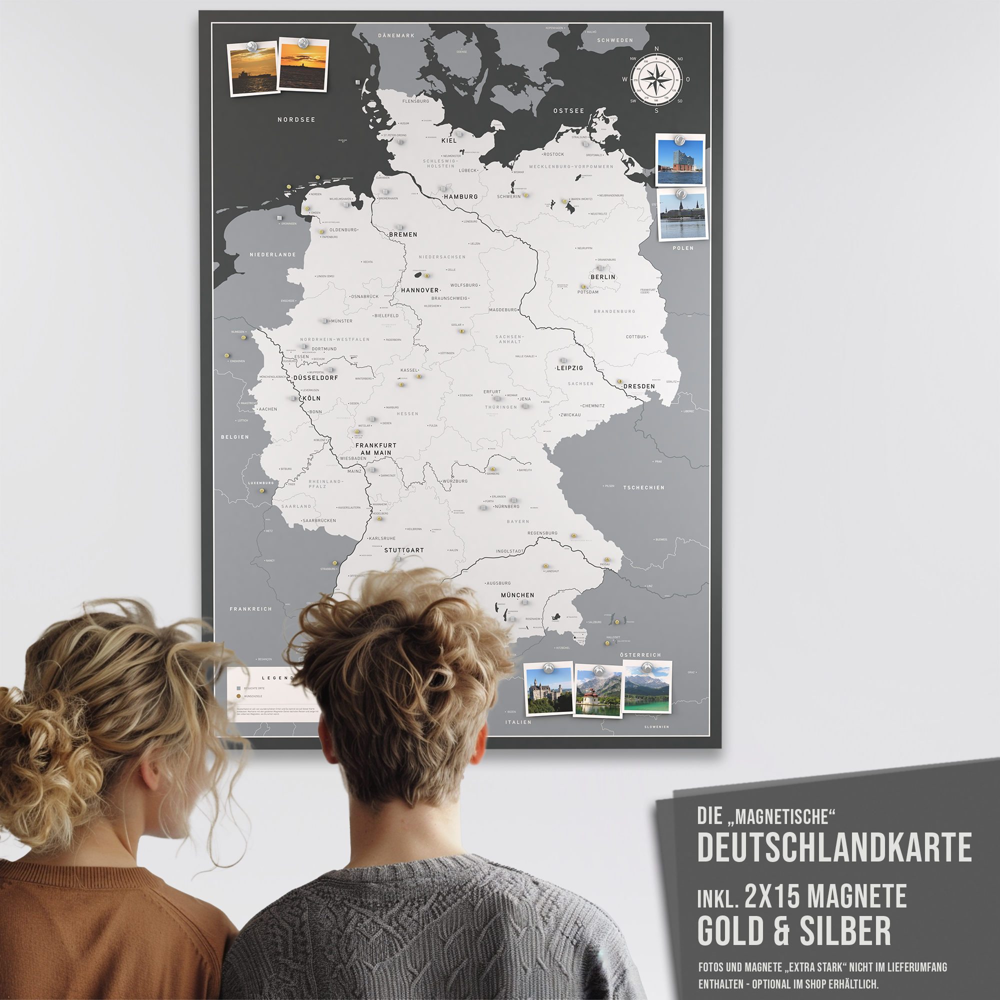 Die magnetische Deutschlandkarte - inkl. Magnet Pins