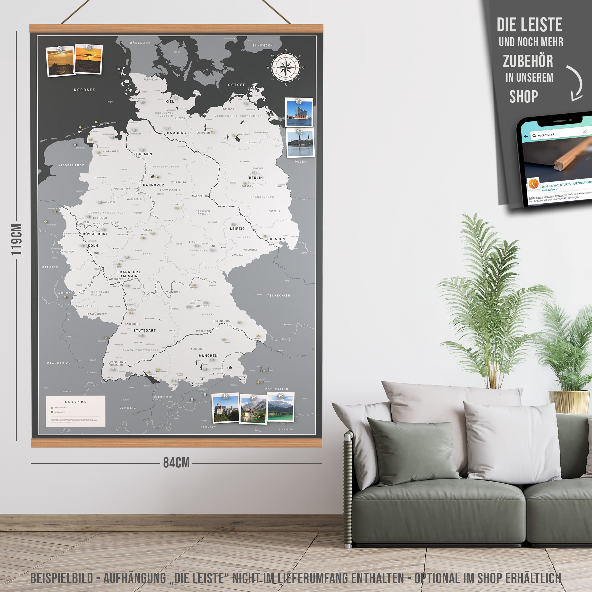 Die magnetische Deutschlandkarte - inkl. Magnet Pins