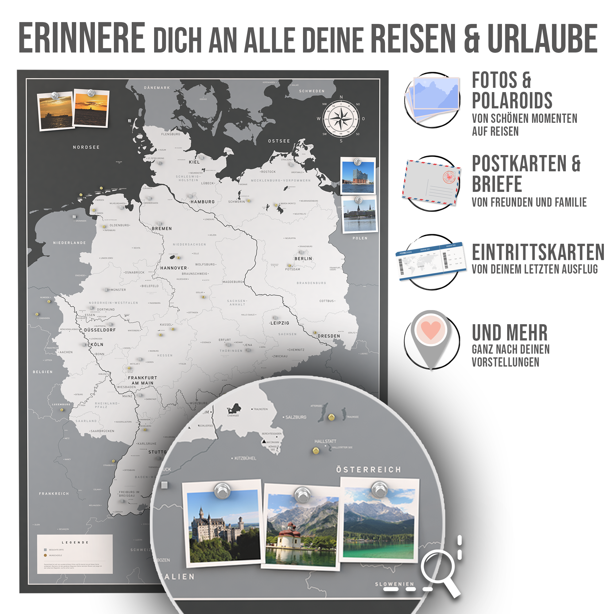 Die magnetische Deutschlandkarte - inkl. Magnet Pins