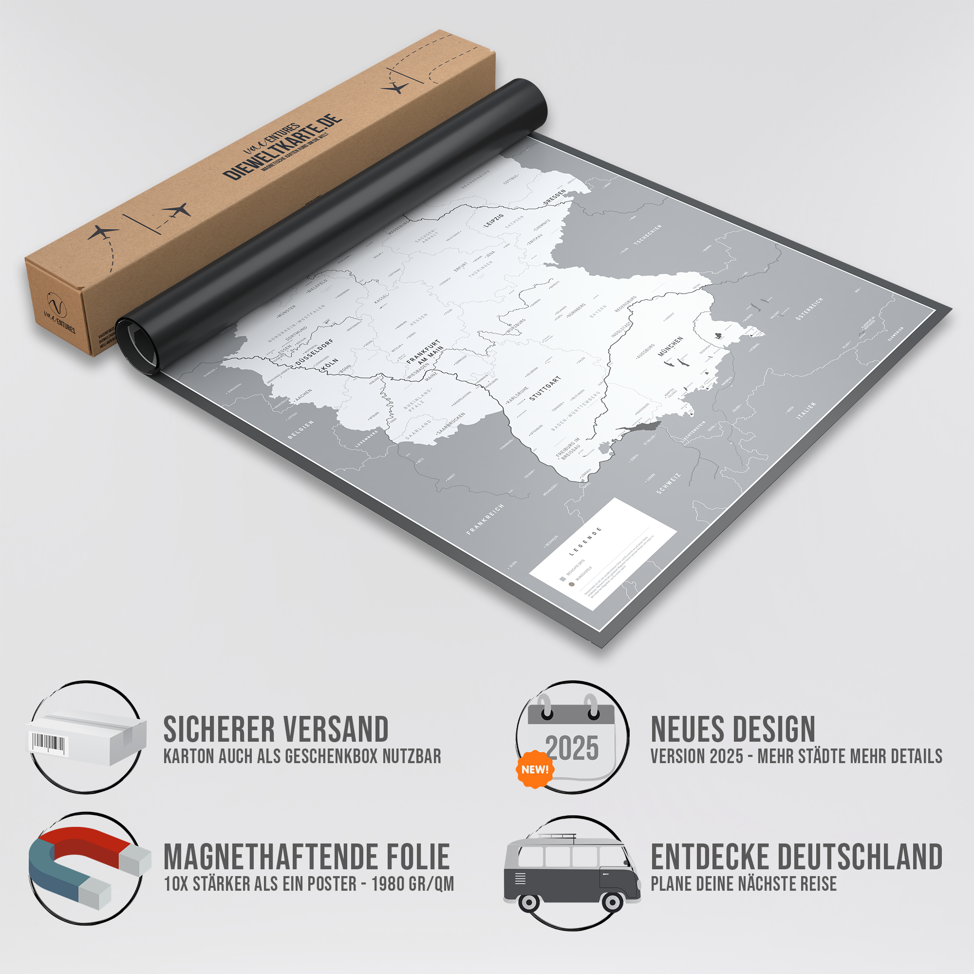 Die magnetische Deutschlandkarte - inkl. Magnet Pins