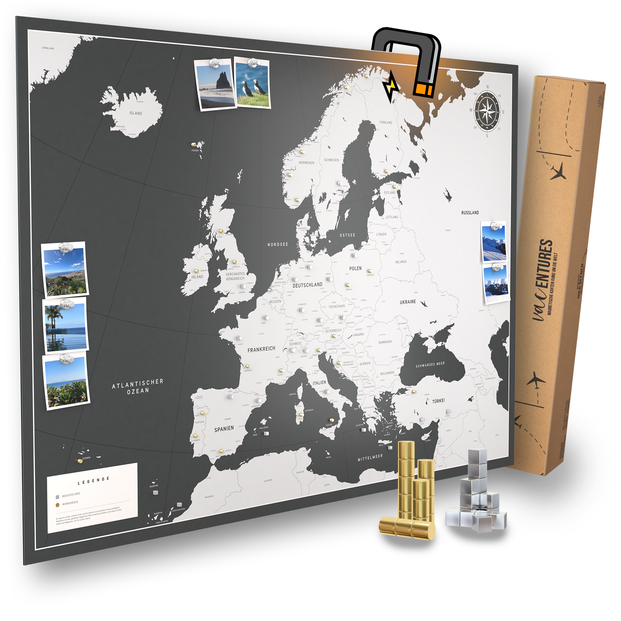 Die magnetische Europakarte - inkl. Magnet Pins