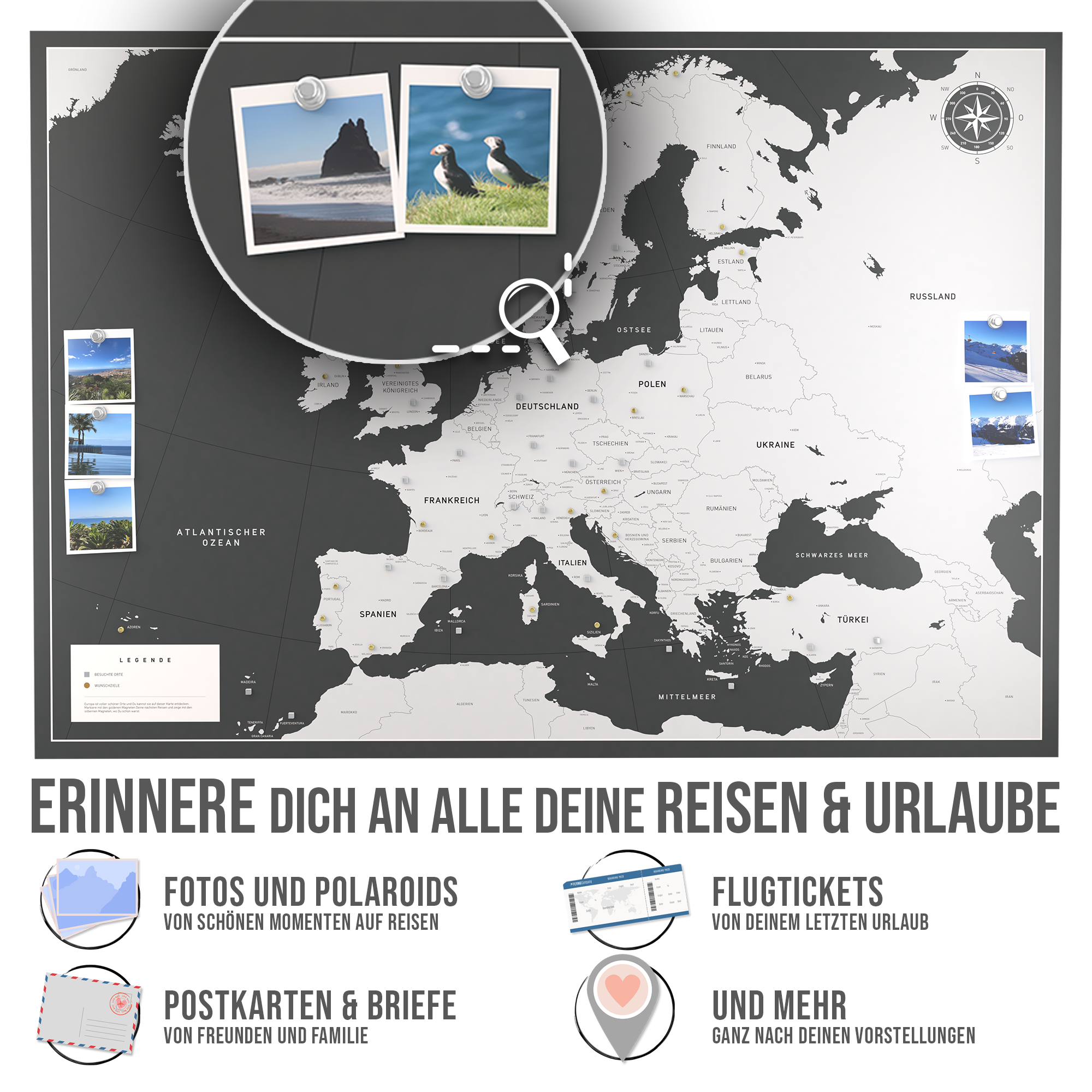 Die magnetische Europakarte - inkl. Magnet Pins