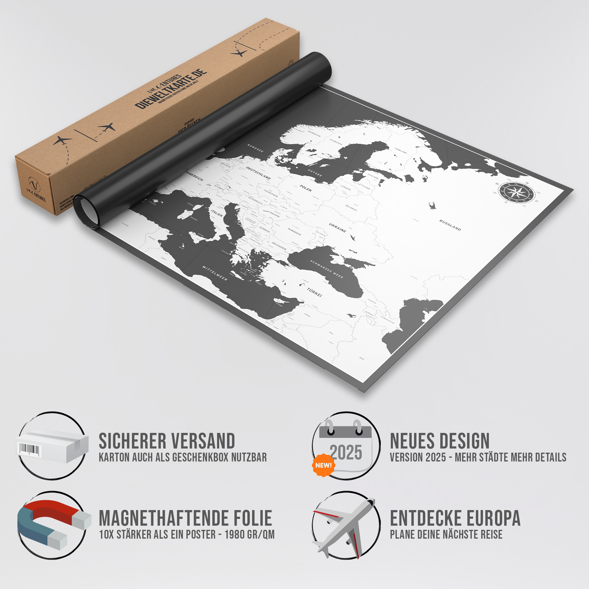 Die magnetische Europakarte - inkl. Magnet Pins