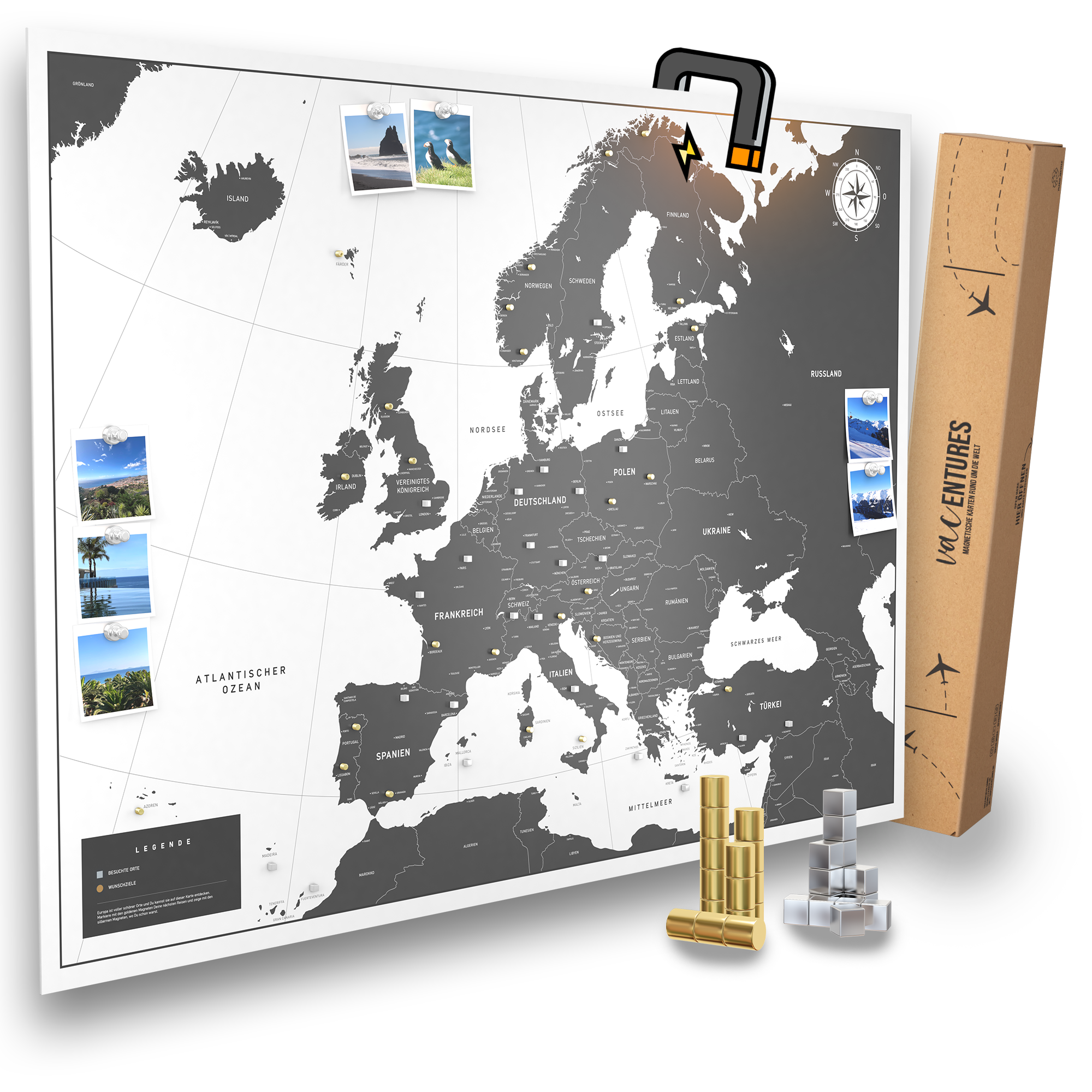 Die magnetische Europakarte - Weiss - inkl. Magnet Pins