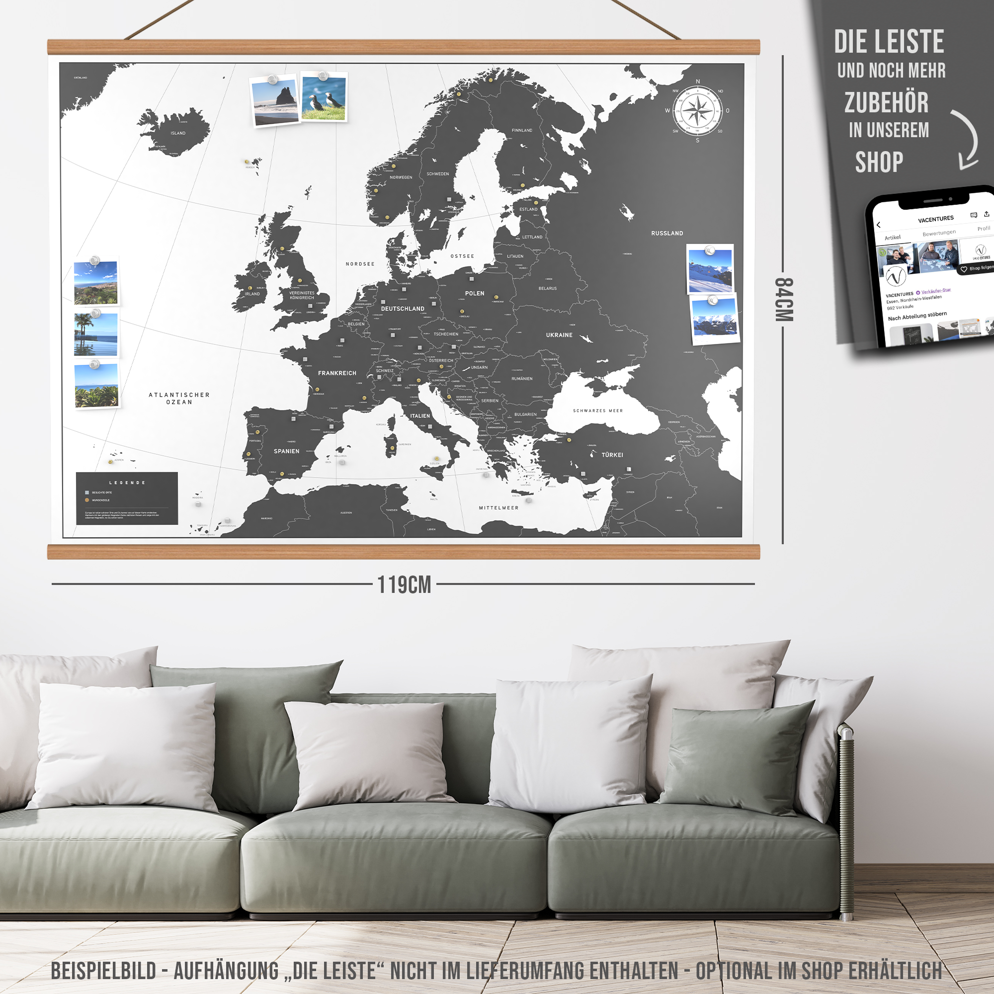 Die magnetische Europakarte - Weiss - inkl. Magnet Pins