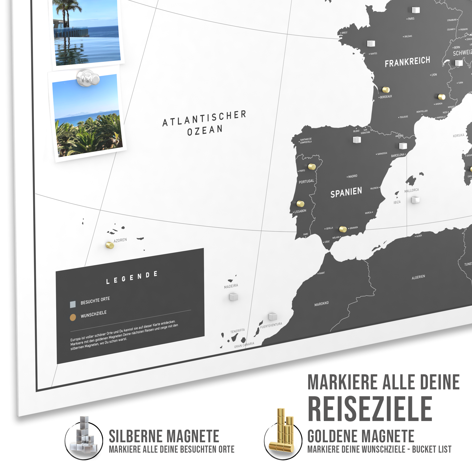 Die magnetische Europakarte - Weiss - inkl. Magnet Pins