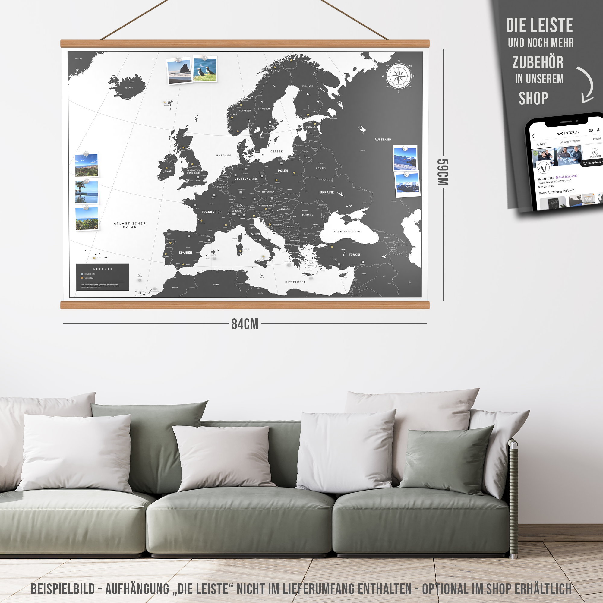 Die magnetische Europakarte - Weiss - inkl. Magnet Pins