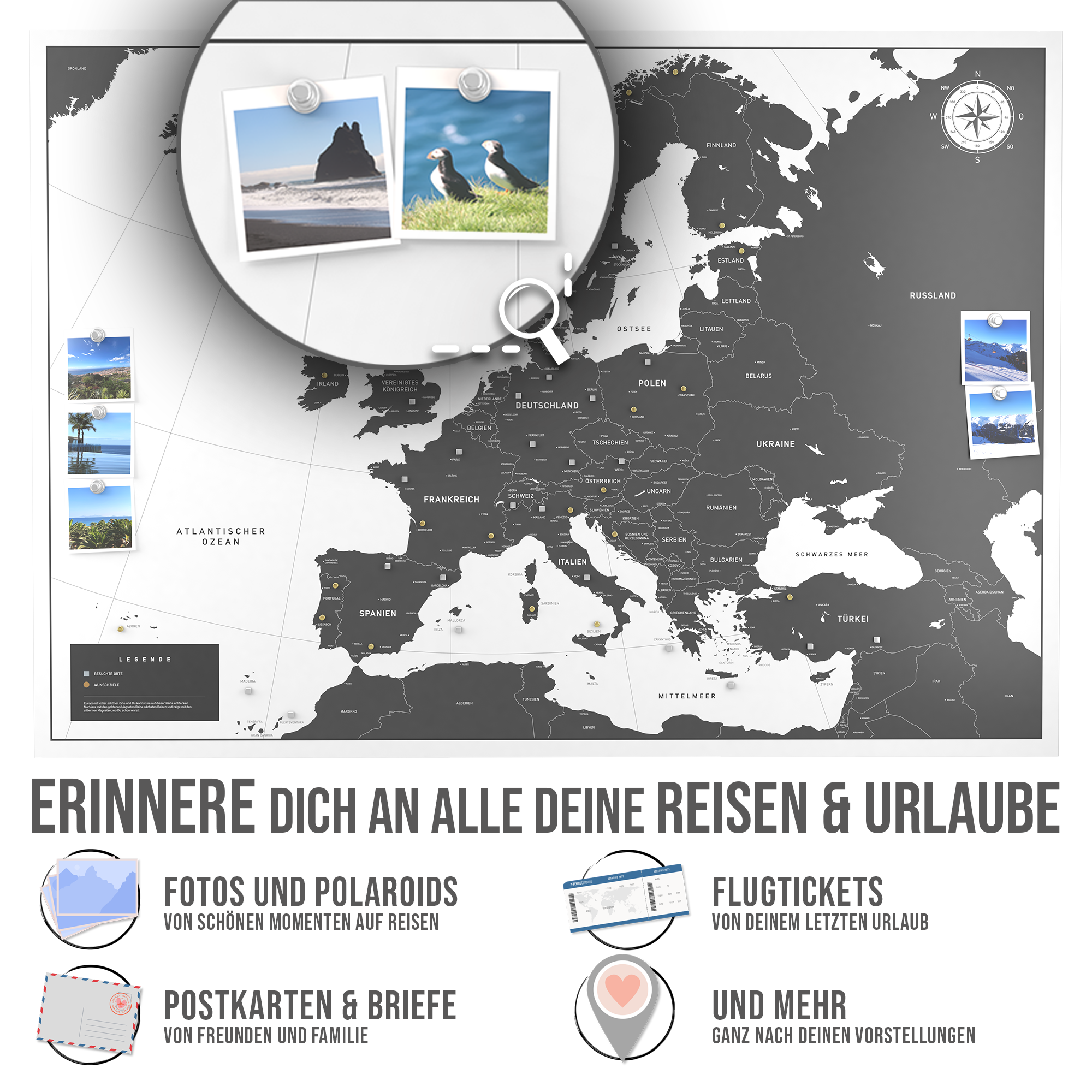 Die magnetische Europakarte - Weiss - inkl. Magnet Pins