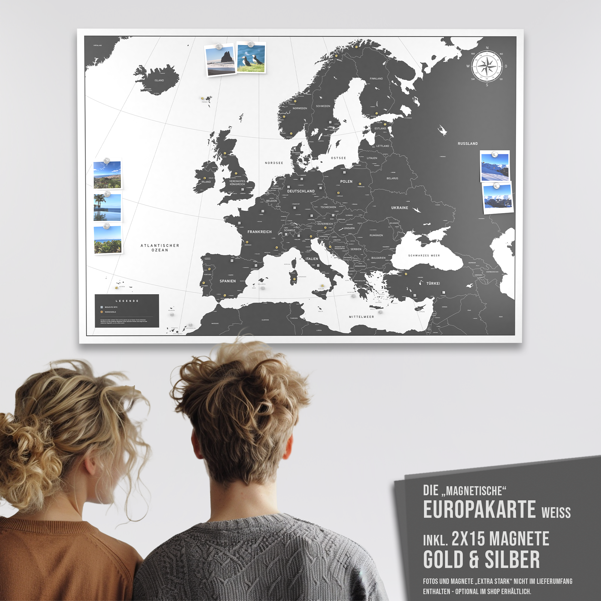 Die magnetische Europakarte - Weiss - inkl. Magnet Pins