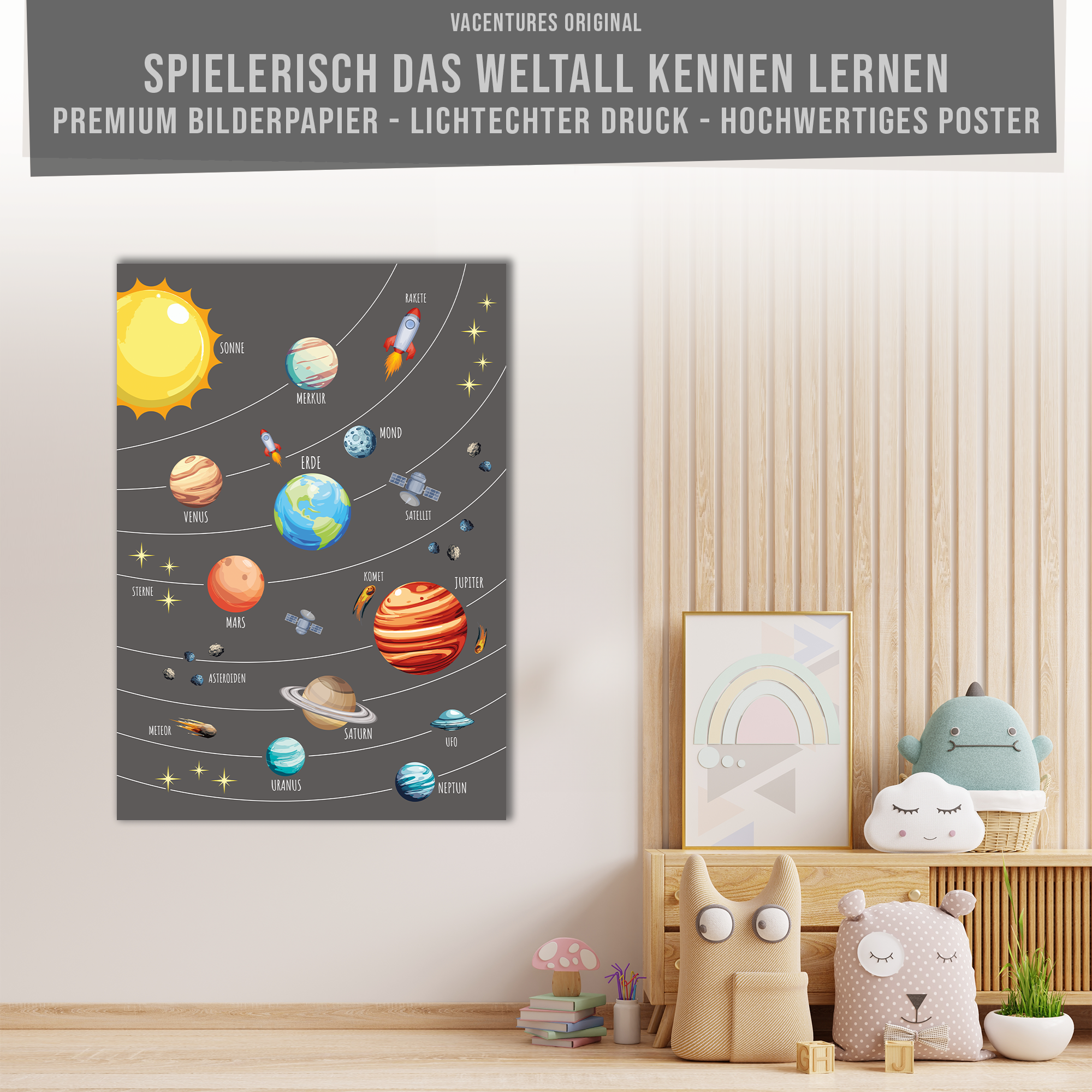 Kinderzimmer Weltall Poster - Grau
