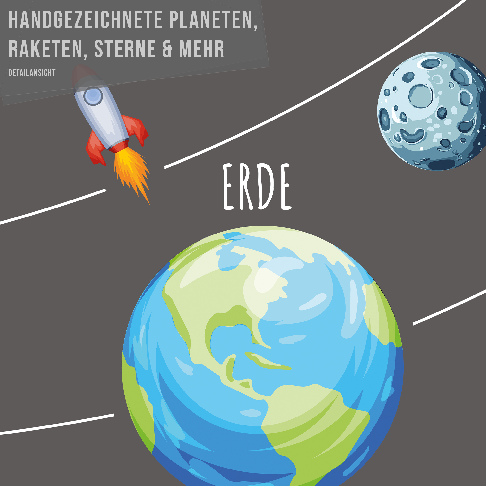 Kinderzimmer Weltall Poster - Grau
