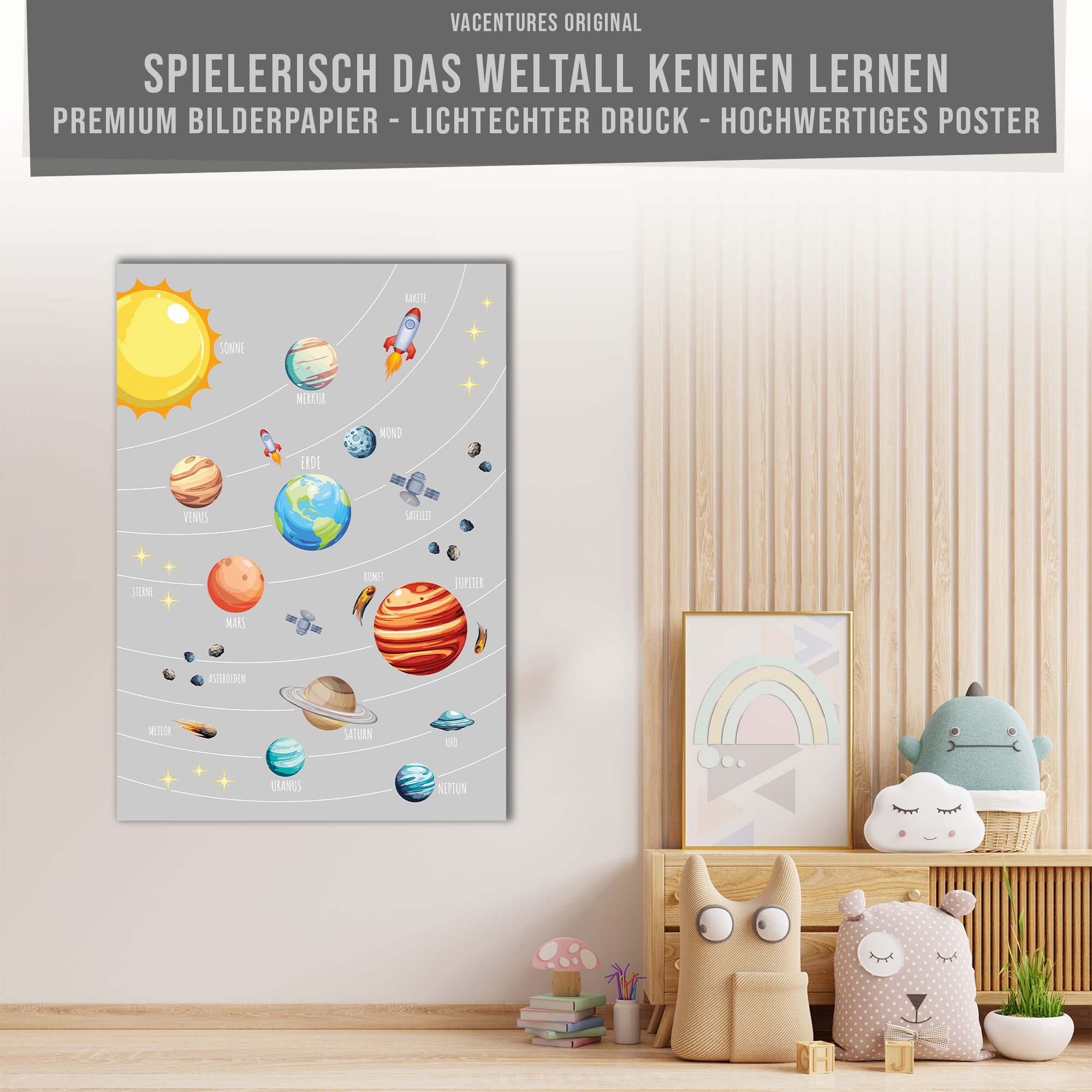 Kinderzimmer Weltall Poster - Weiss
