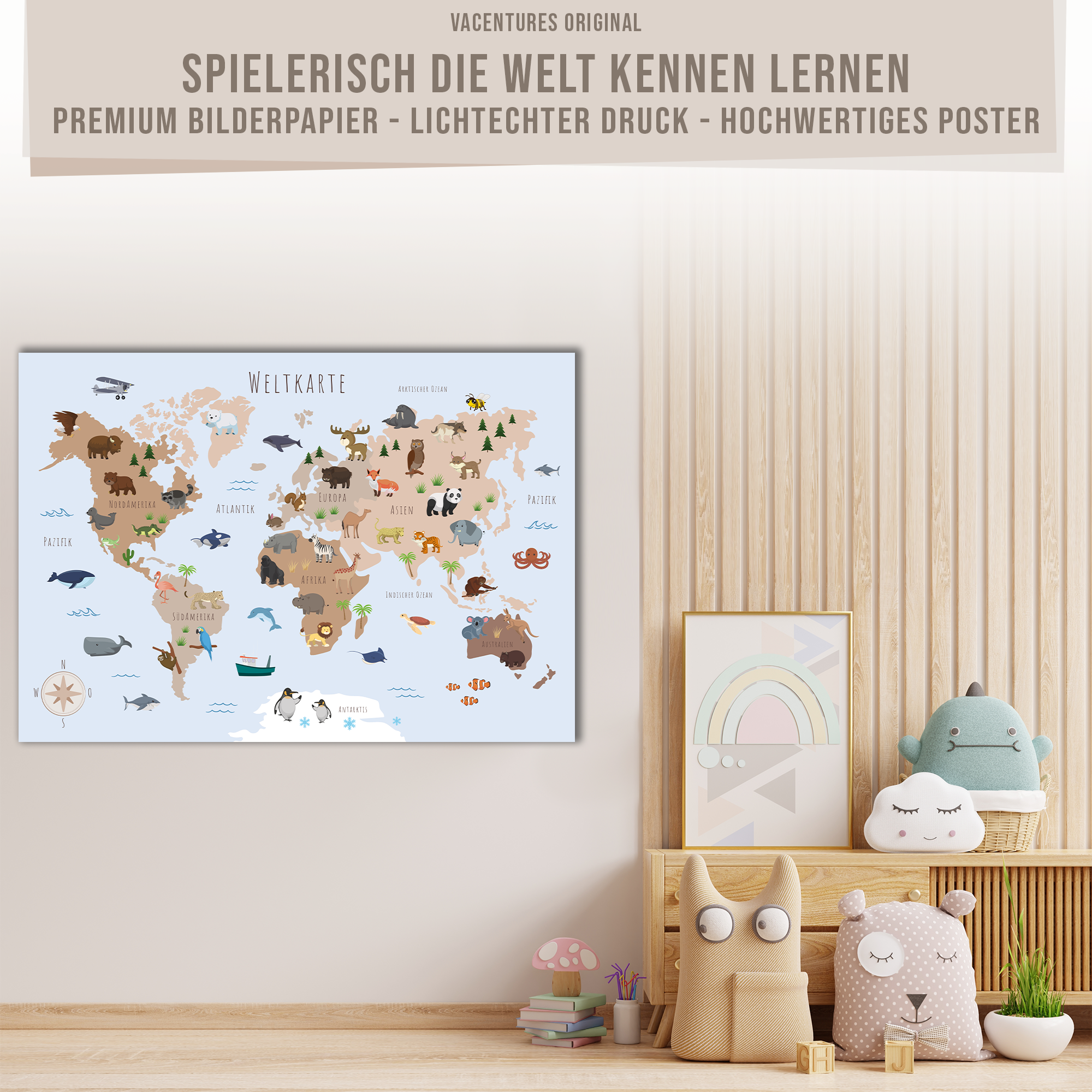 Kinderzimmer Weltkarte Poster - Beige