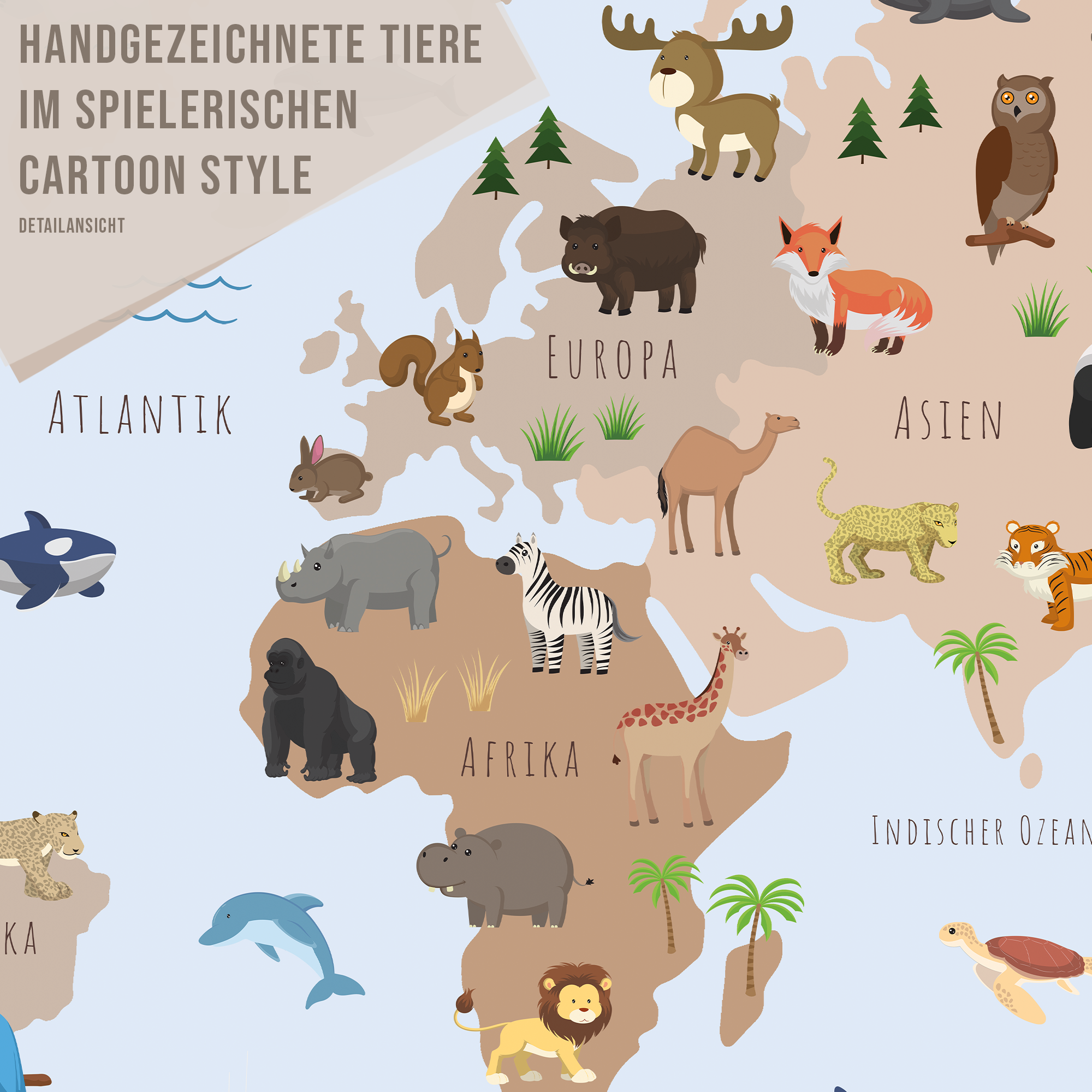 Kinderzimmer Weltkarte Poster - Beige
