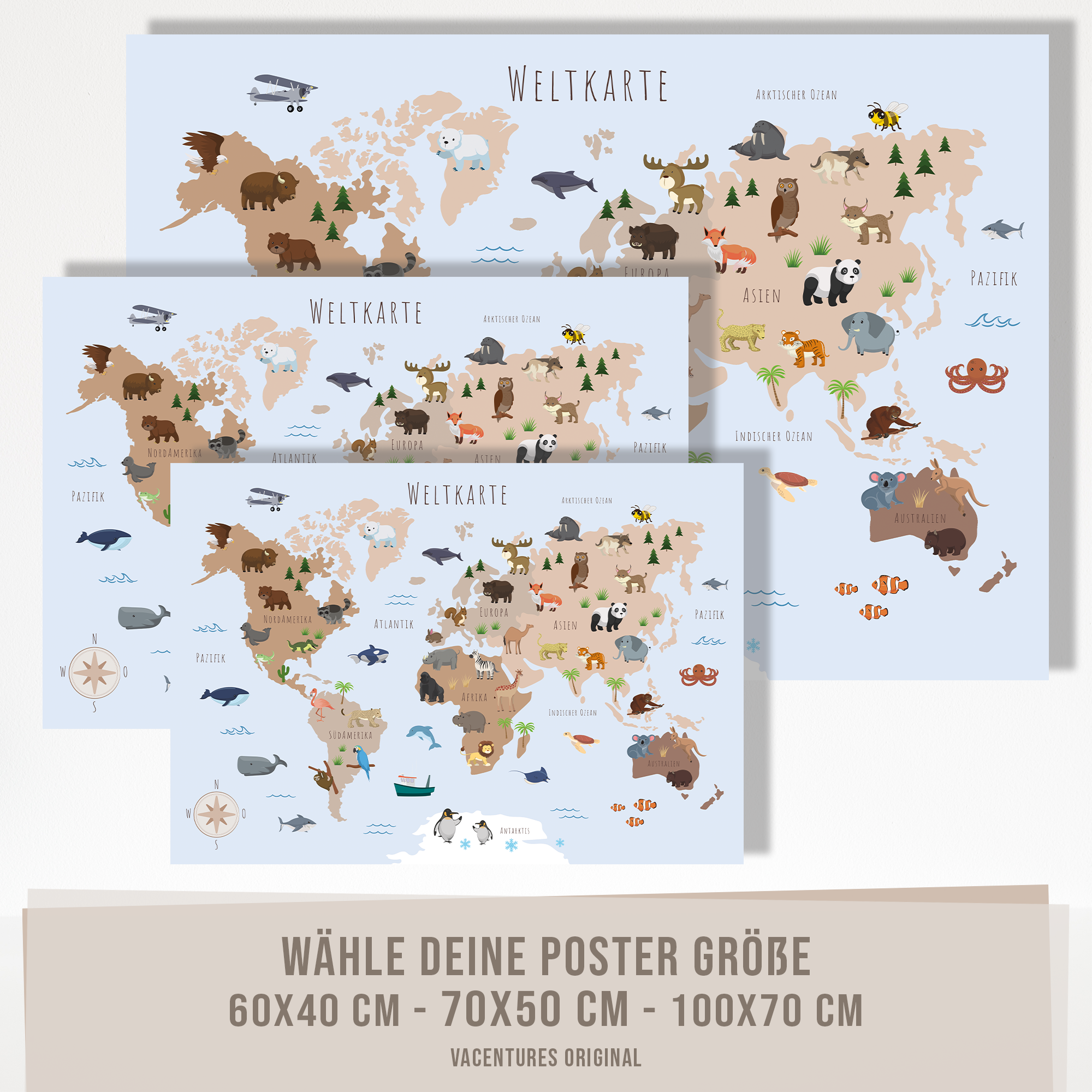Kinderzimmer Weltkarte Poster - Beige
