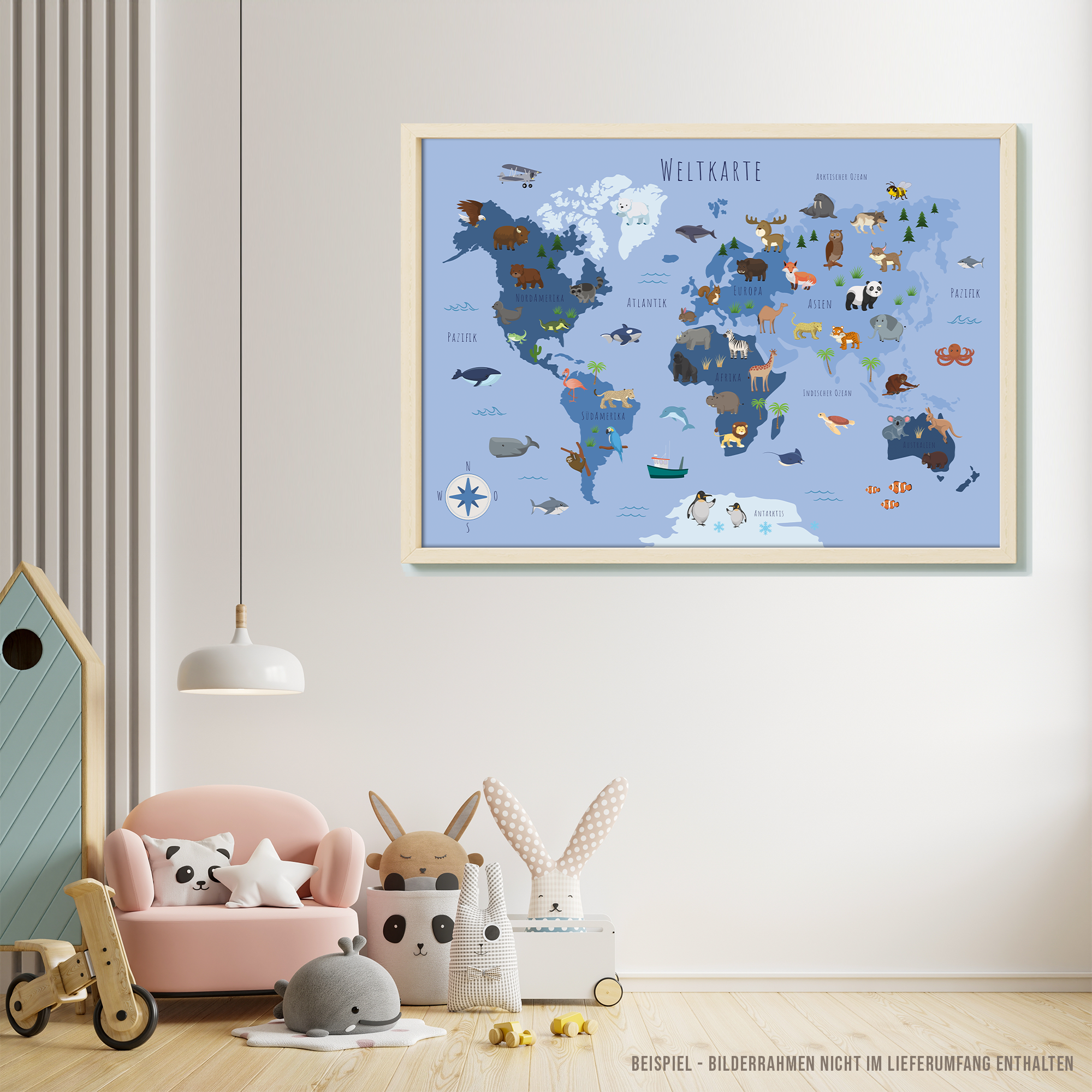 Kinderzimmer Weltkarte Poster - Blau