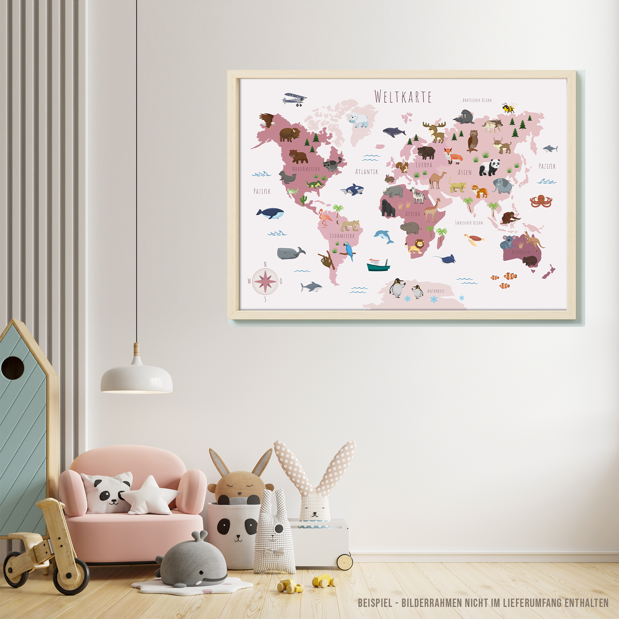 Kinderzimmer Weltkarte Poster - Rosa