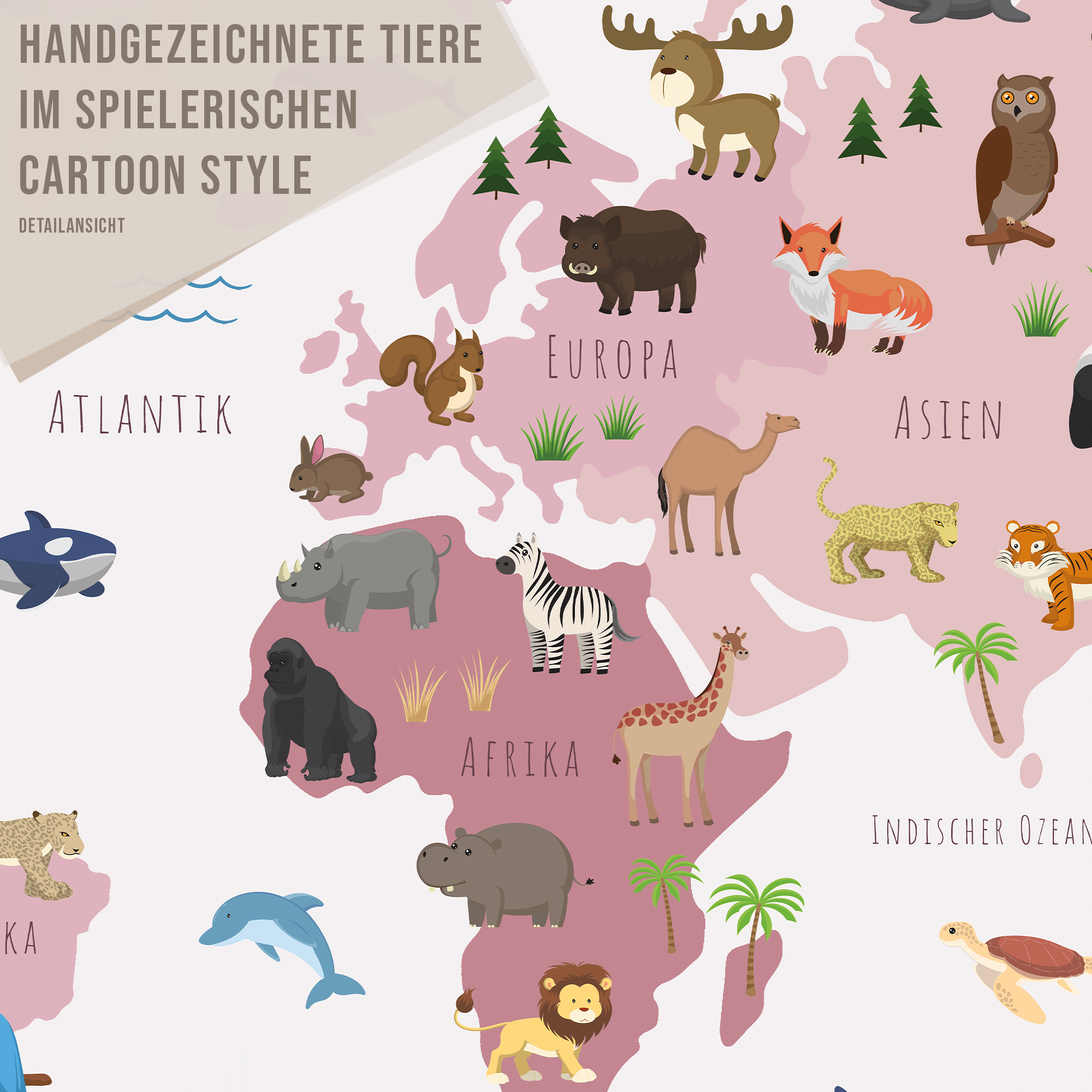 Kinderzimmer Weltkarte Poster - Rosa