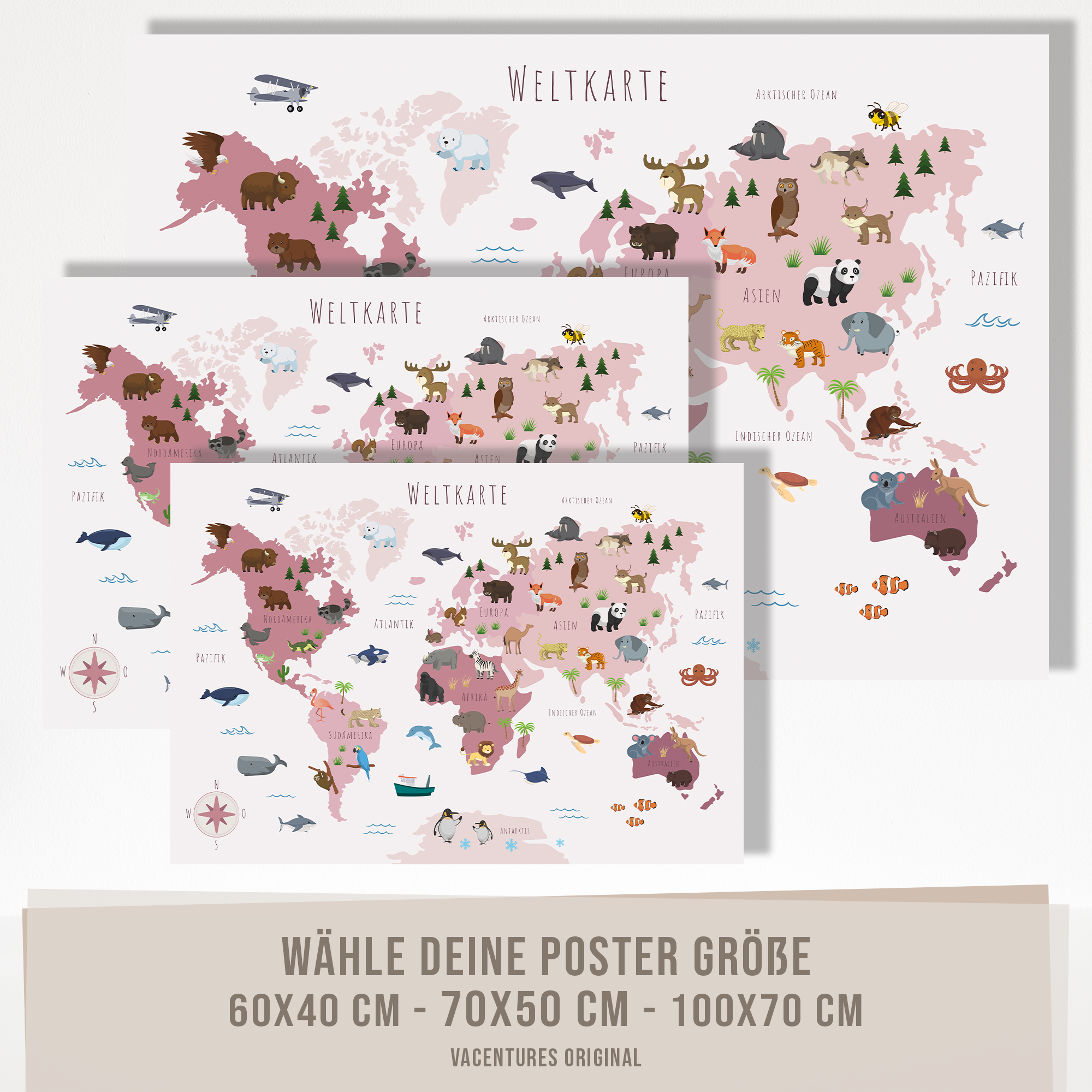 Kinderzimmer Weltkarte Poster - Rosa