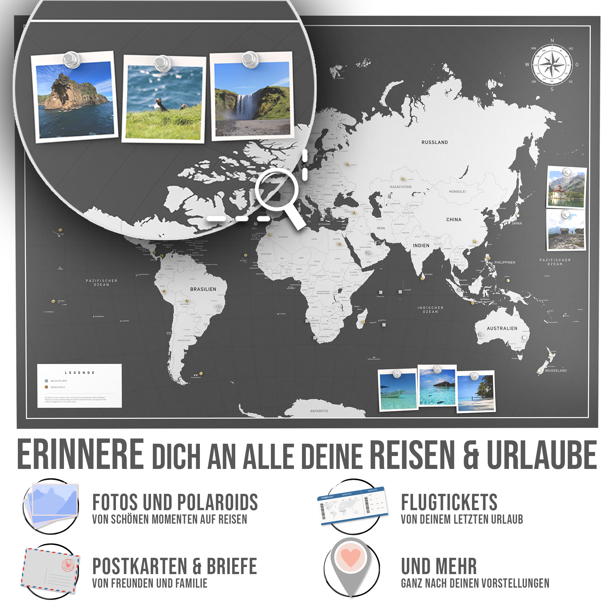 Die magnetische Weltkarte - inkl. Magnet Pins