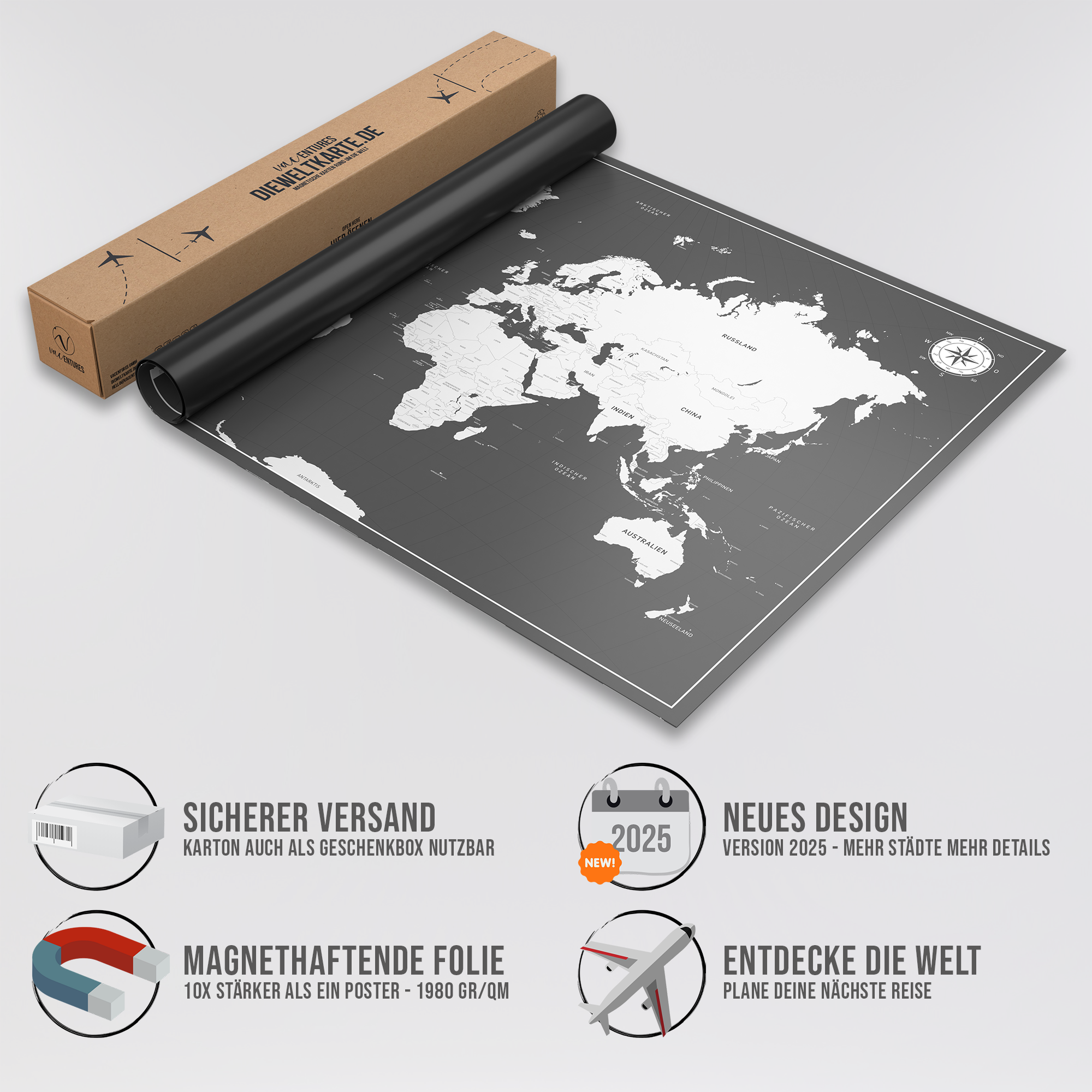 Die magnetische Weltkarte - inkl. Magnet Pins
