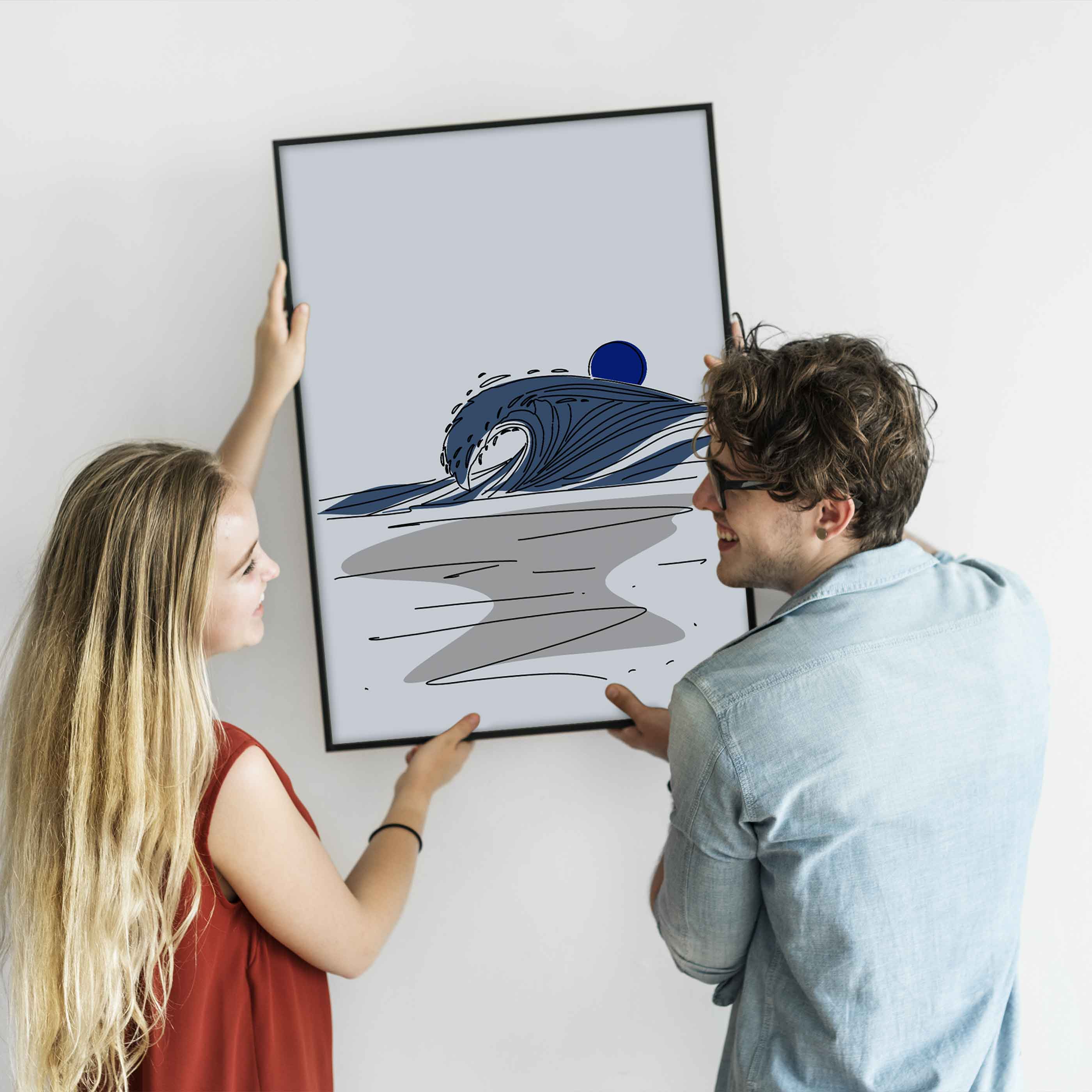 Poster Ozean Welle Line Art