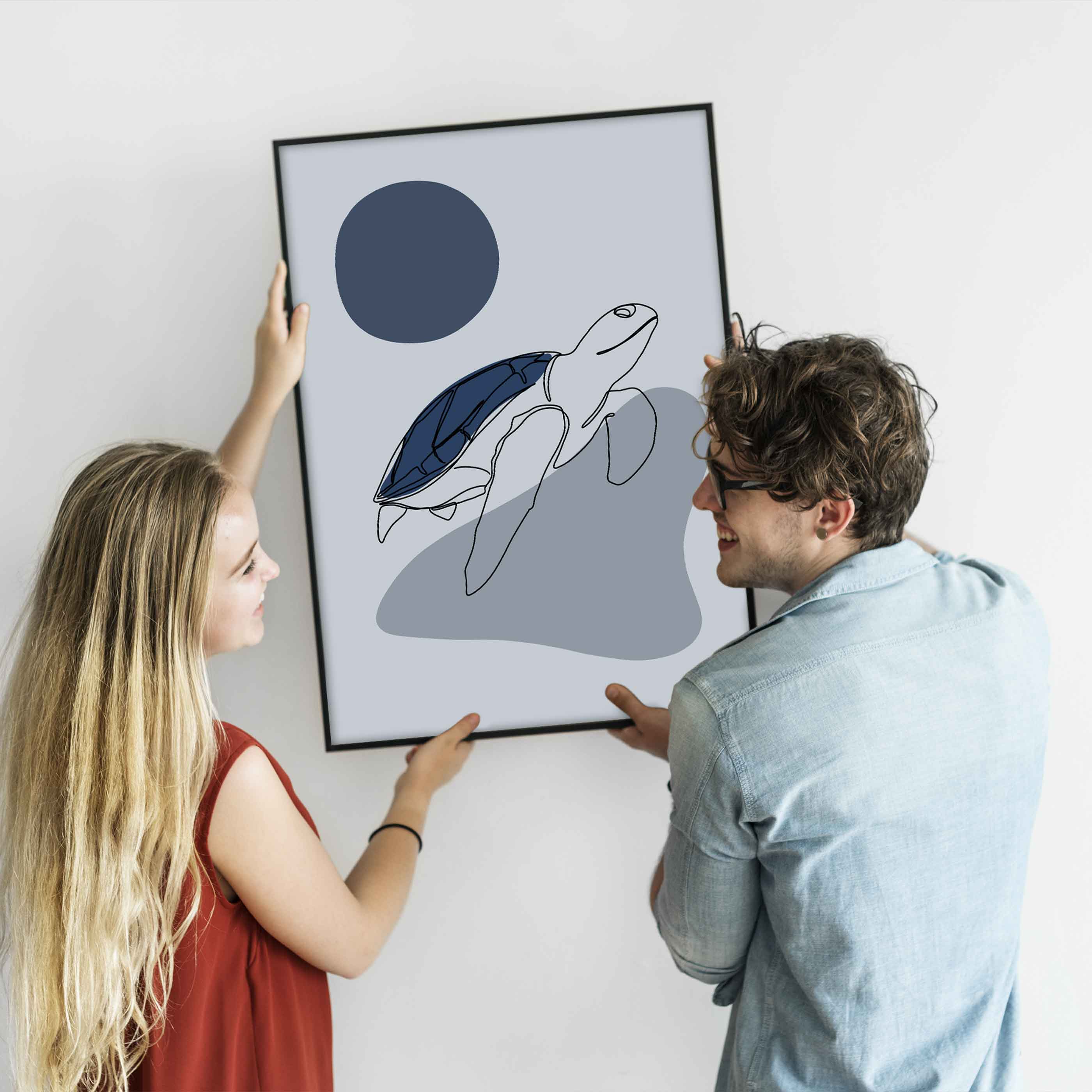 Poster Ozean Schildkröte Line Art