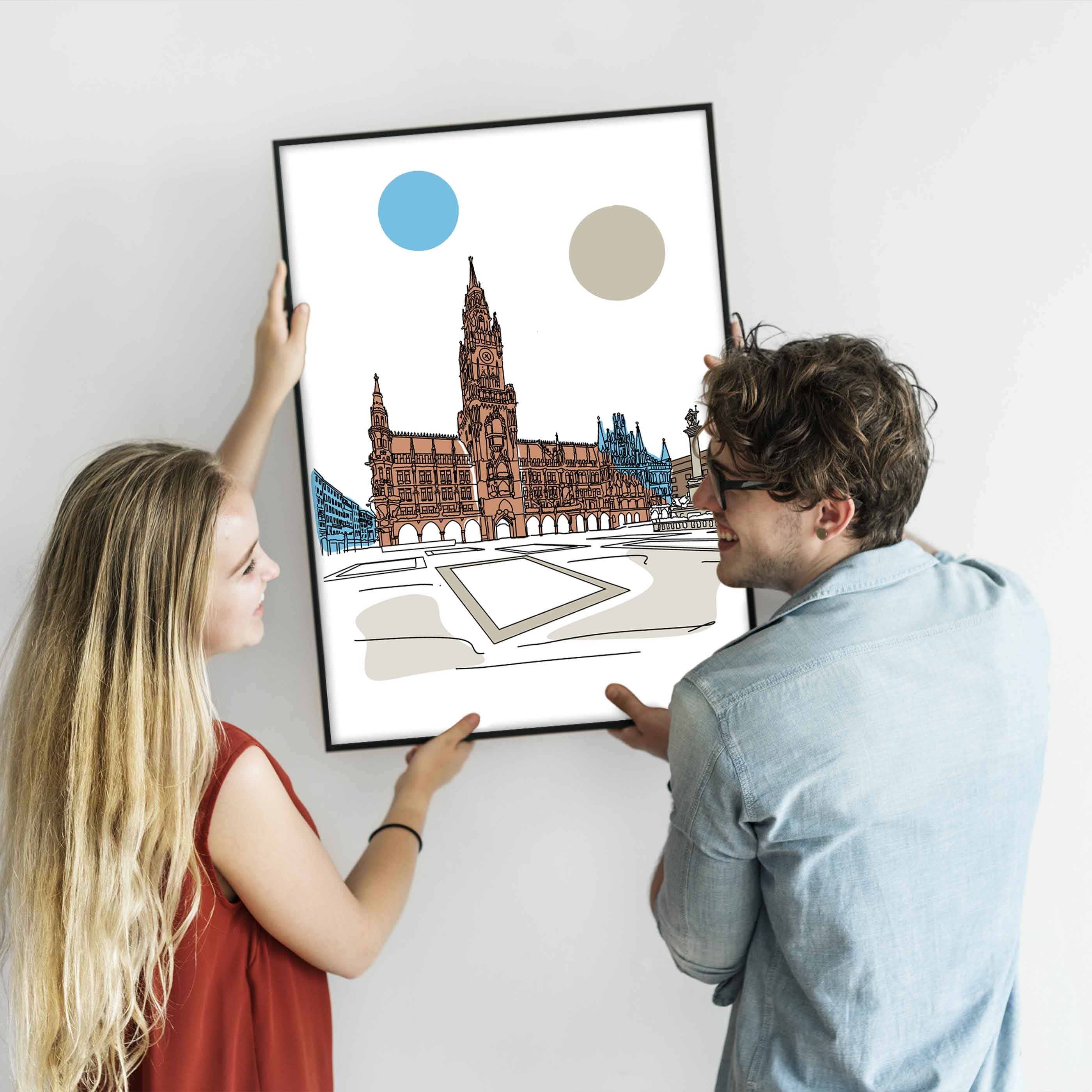 Poster München Marienplatz Line Art