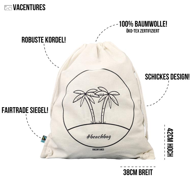Beachbag "palm" - Fairtrade Turnbeutel-Bag-DIE WELTKARTE