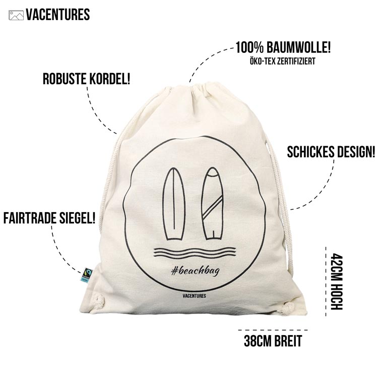 Beachbag "surf" - Fairtrade Turnbeutel-Bag-DIE WELTKARTE