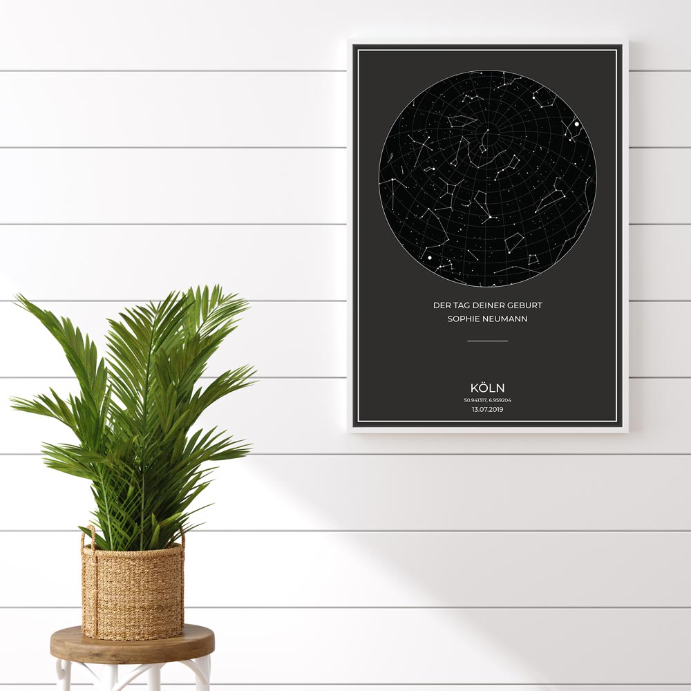 Sternenkarte Poster - PERSONALISIERBAR - Sternenhimmel als Geschenk für Weihnachten, Jahrestag, Geburt, Hochzeit - Grau-Poster-DIE WELTKARTE