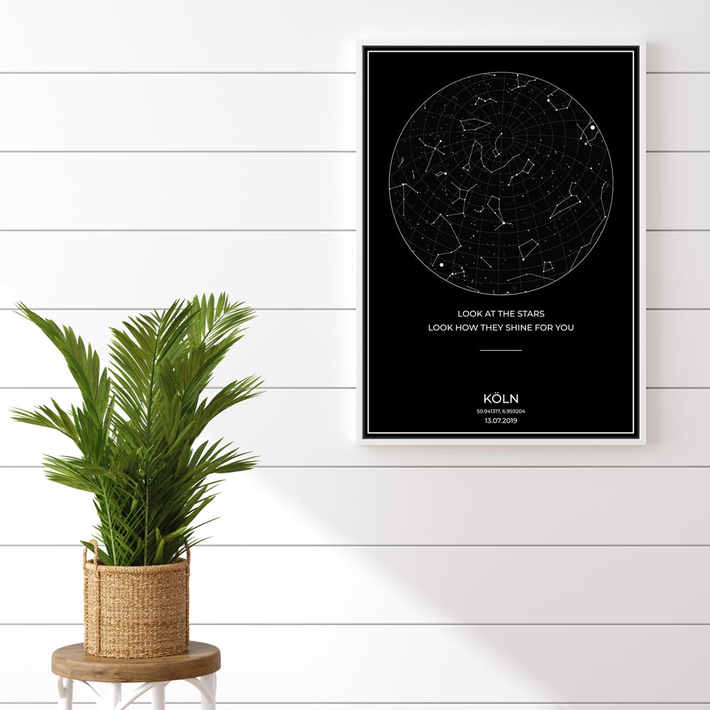Sternenkarte Poster - PERSONALISIERBAR - Sternenhimmel als Geschenk für Weihnachten, Jahrestag, Geburt, Hochzeit - Schwarz-Poster-DIE WELTKARTE