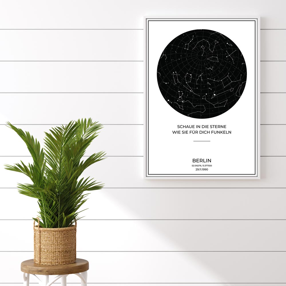 Sternenkarte Poster - PERSONALISIERBAR - Sternenhimmel als Geschenk für Weihnachten, Jahrestag, Geburt, Hochzeit - Weiss-Poster-DIE WELTKARTE