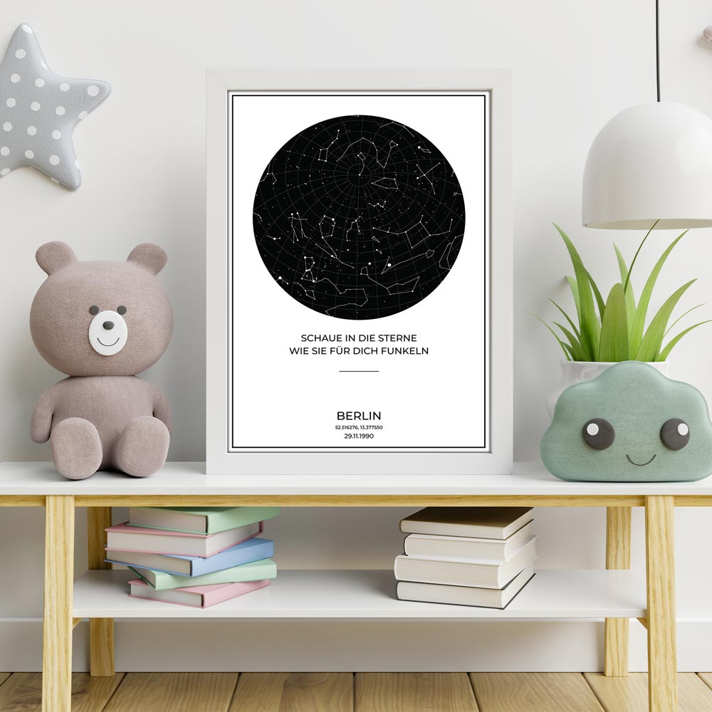 Sternenkarte Poster - PERSONALISIERBAR - Sternenhimmel als Geschenk für Weihnachten, Jahrestag, Geburt, Hochzeit - Weiss-Poster-DIE WELTKARTE