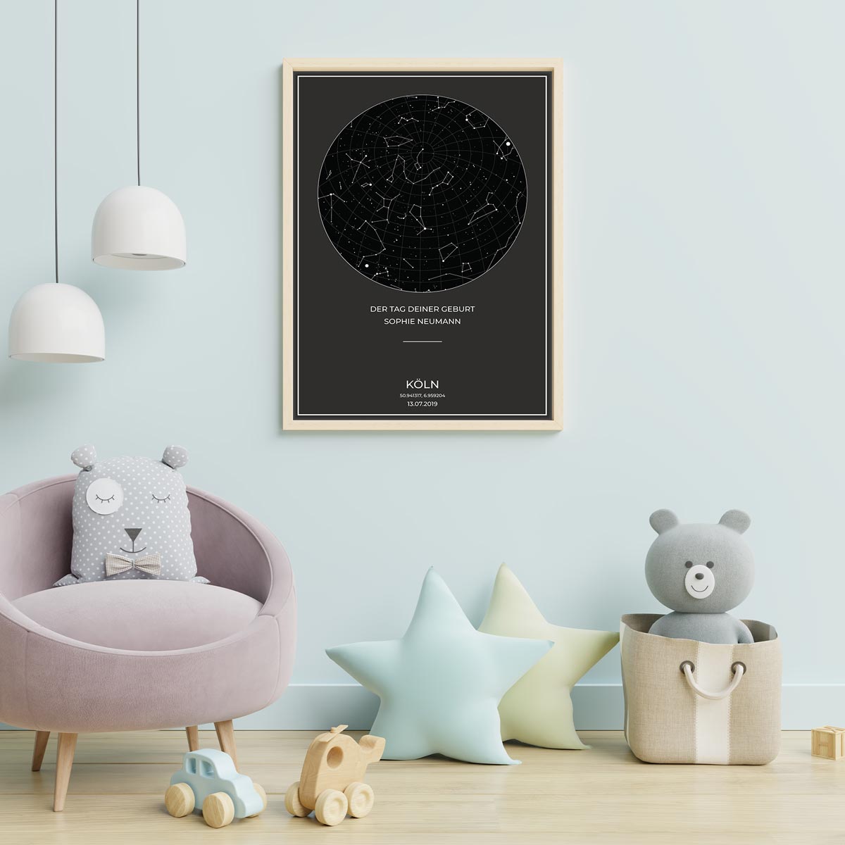 Sternenkarte Poster - PERSONALISIERBAR - Sternenhimmel als Geschenk für Weihnachten, Jahrestag, Geburt, Hochzeit - Grau-Poster-DIE WELTKARTE