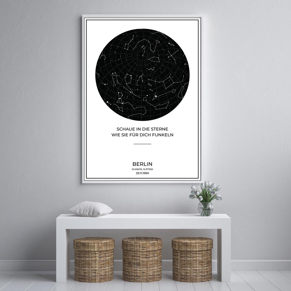 Sternenkarte Poster - PERSONALISIERBAR - Sternenhimmel als Geschenk für Weihnachten, Jahrestag, Geburt, Hochzeit - Weiss-Poster-DIE WELTKARTE