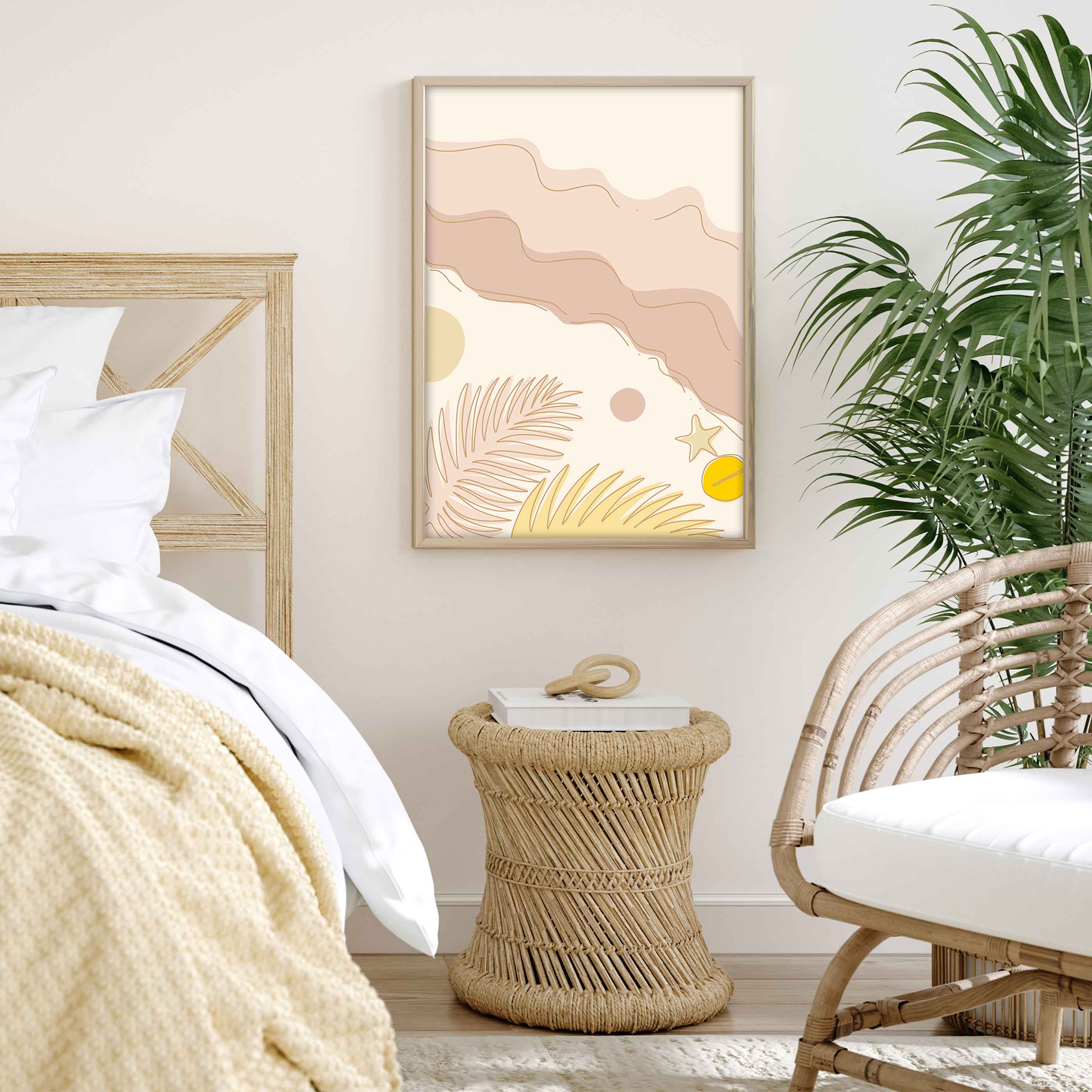 Poster Strand Wellen Line Art