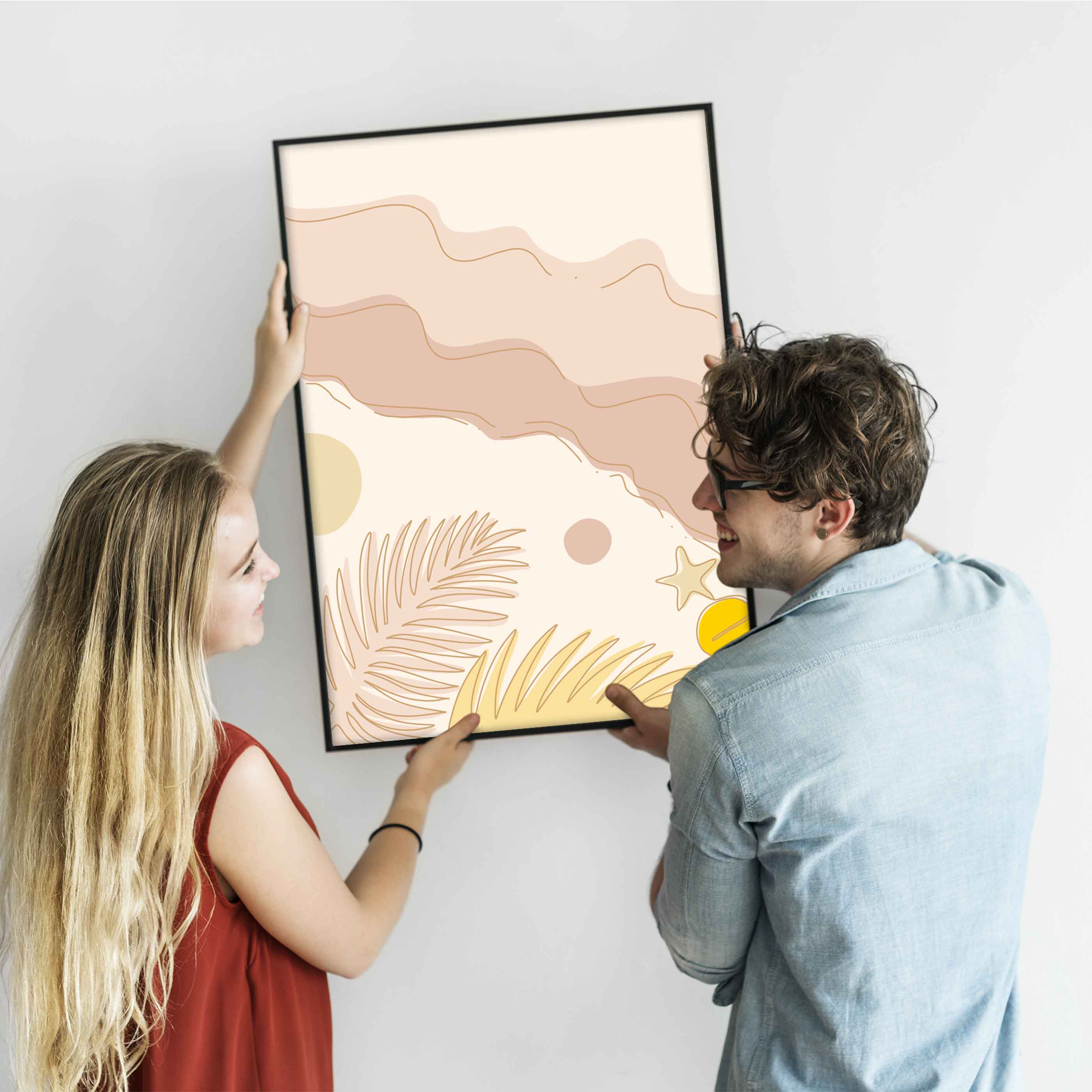 Poster Strand Wellen Line Art