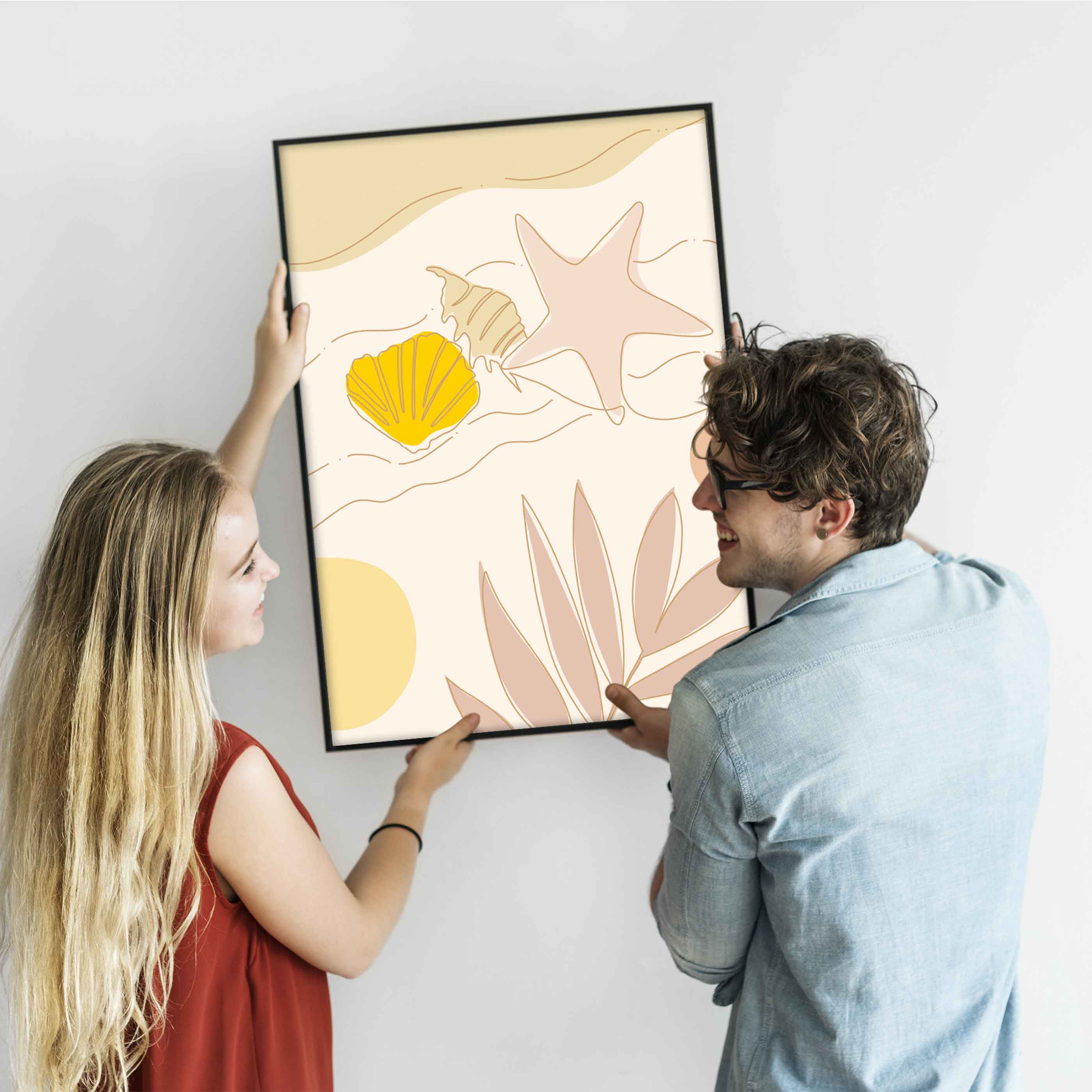 Poster Strand Seestern Line Art