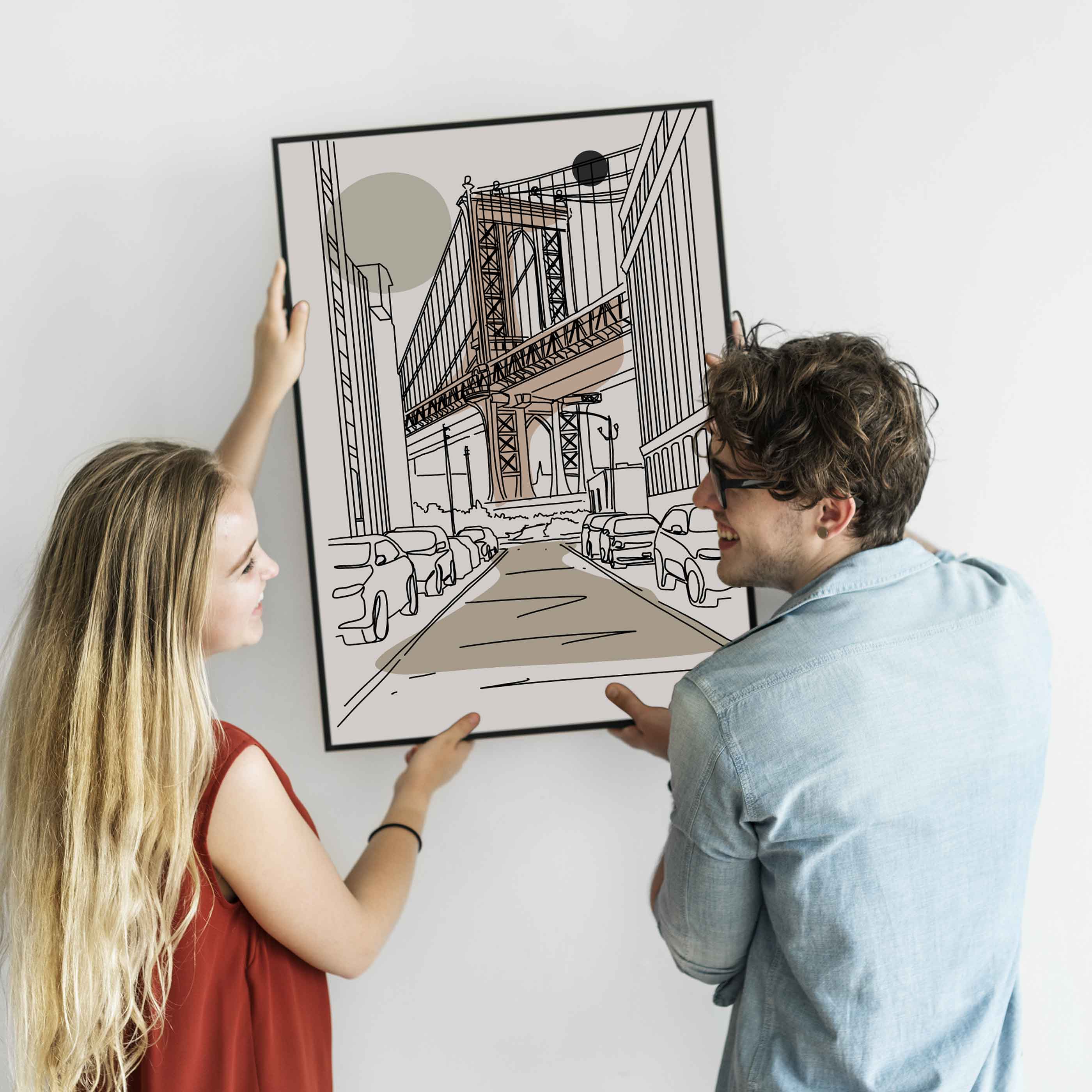 Poster New York City Brooklyn Bridge Line Art