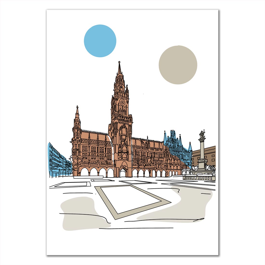Poster München Marienplatz Line Art