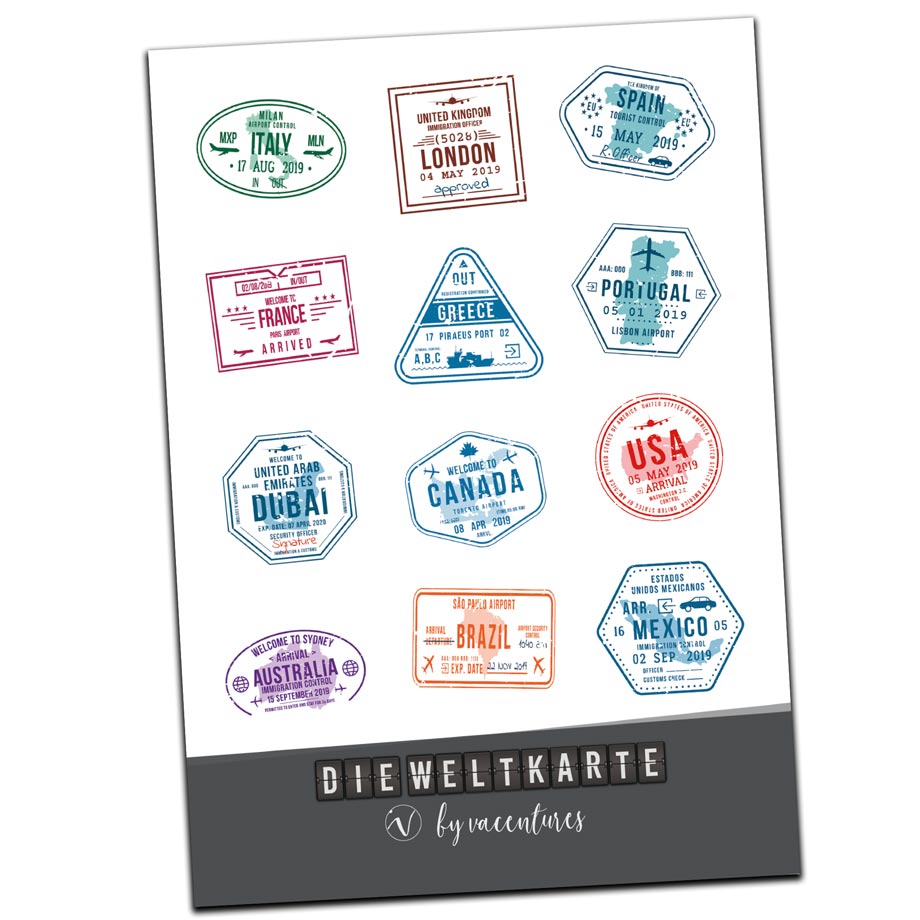 Magnet Set - Passport Stempel - 12er Set