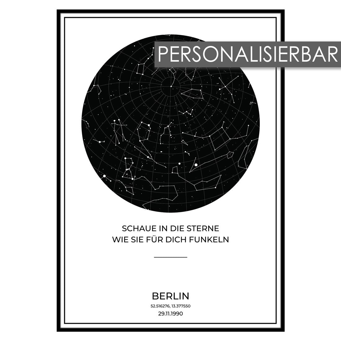 Sternenkarte Poster - PERSONALISIERBAR - Sternenhimmel als Geschenk für Weihnachten, Jahrestag, Geburt, Hochzeit - Weiss-Poster-DIE WELTKARTE