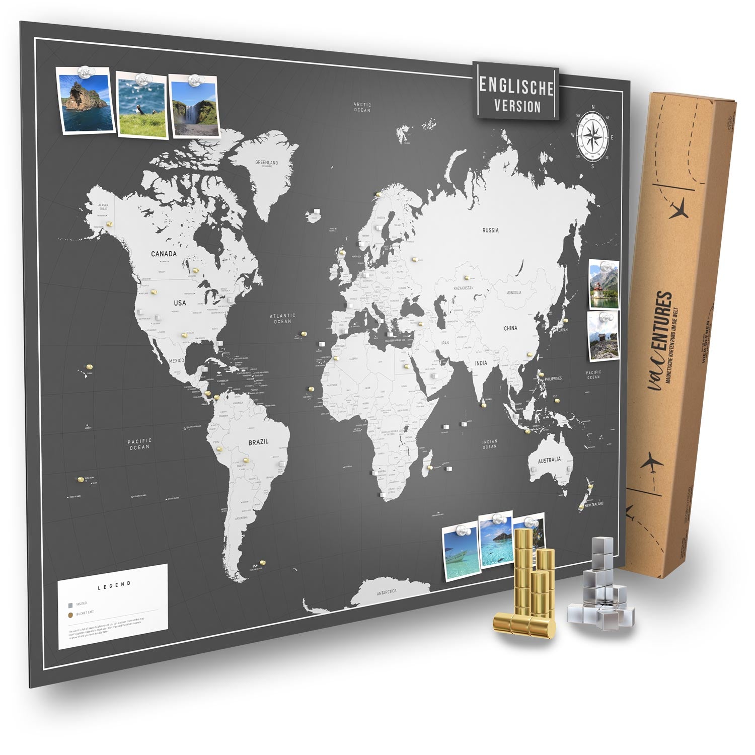 World Map - Die magnetische Weltkarte - inkl. Magnet Pins - Englisch