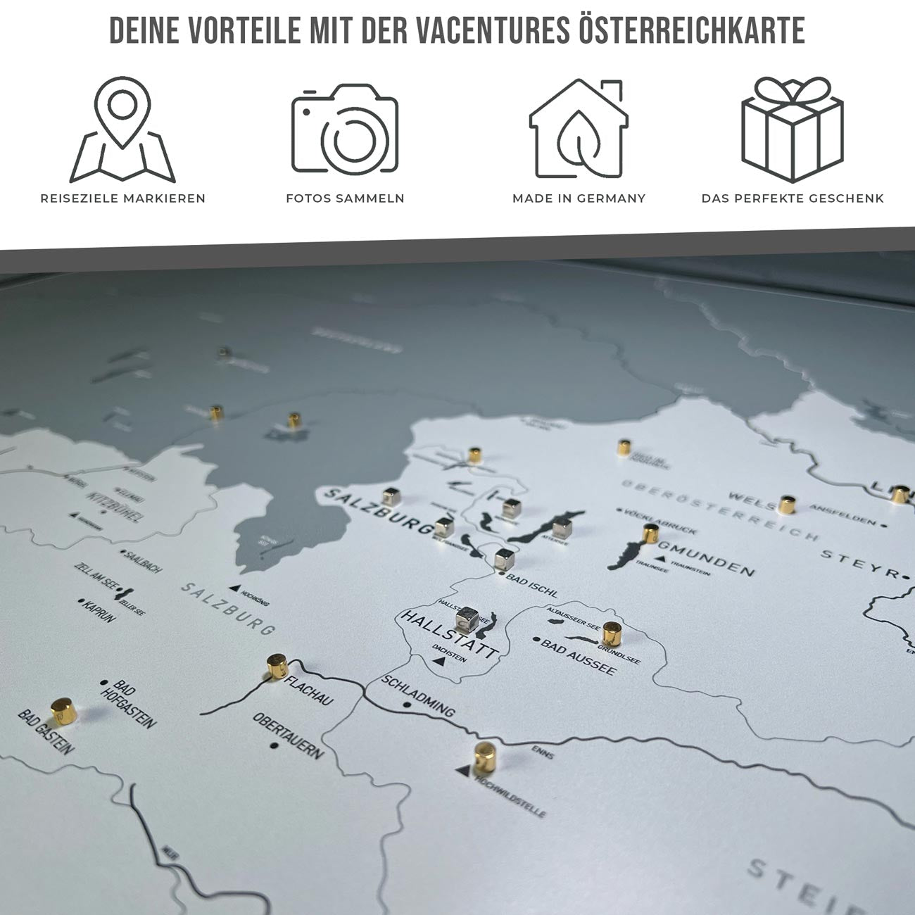 Die magnetische Österreichkarte - inkl. Magnet Pins