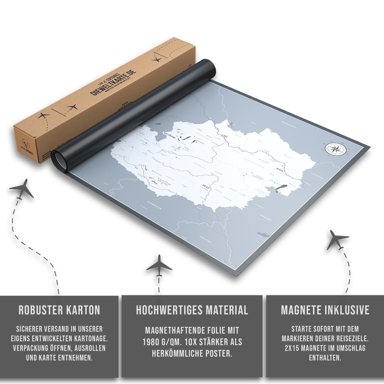 Die magnetische Österreichkarte - inkl. Magnet Pins