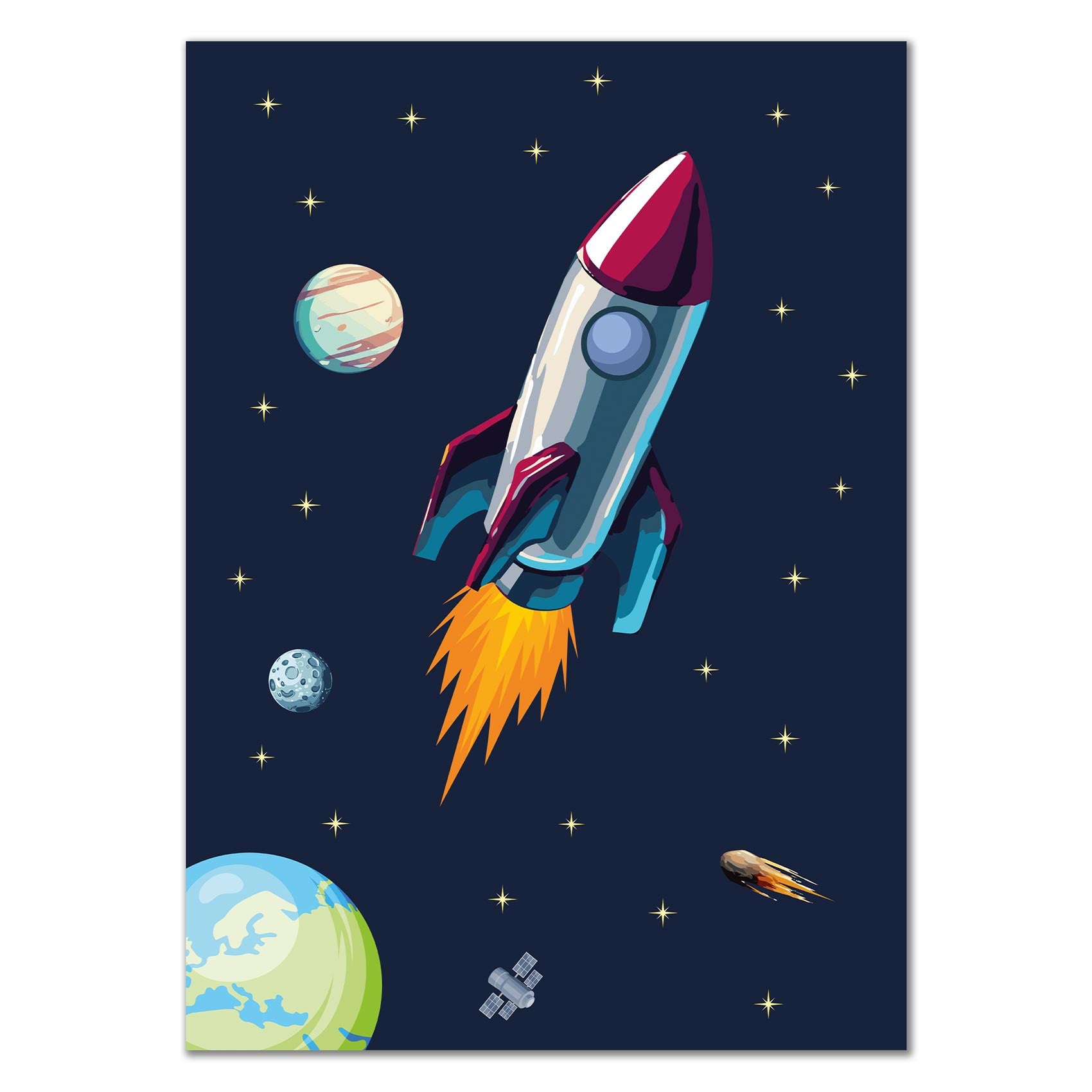 Weltraum Abenteuer Rakete Poster - Blau