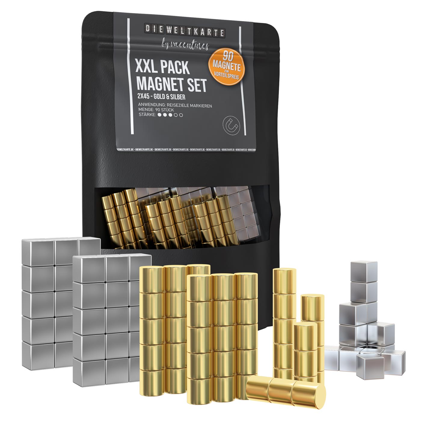 Magnet Set -  XXL Pack - Gold & Silber - 2x45
