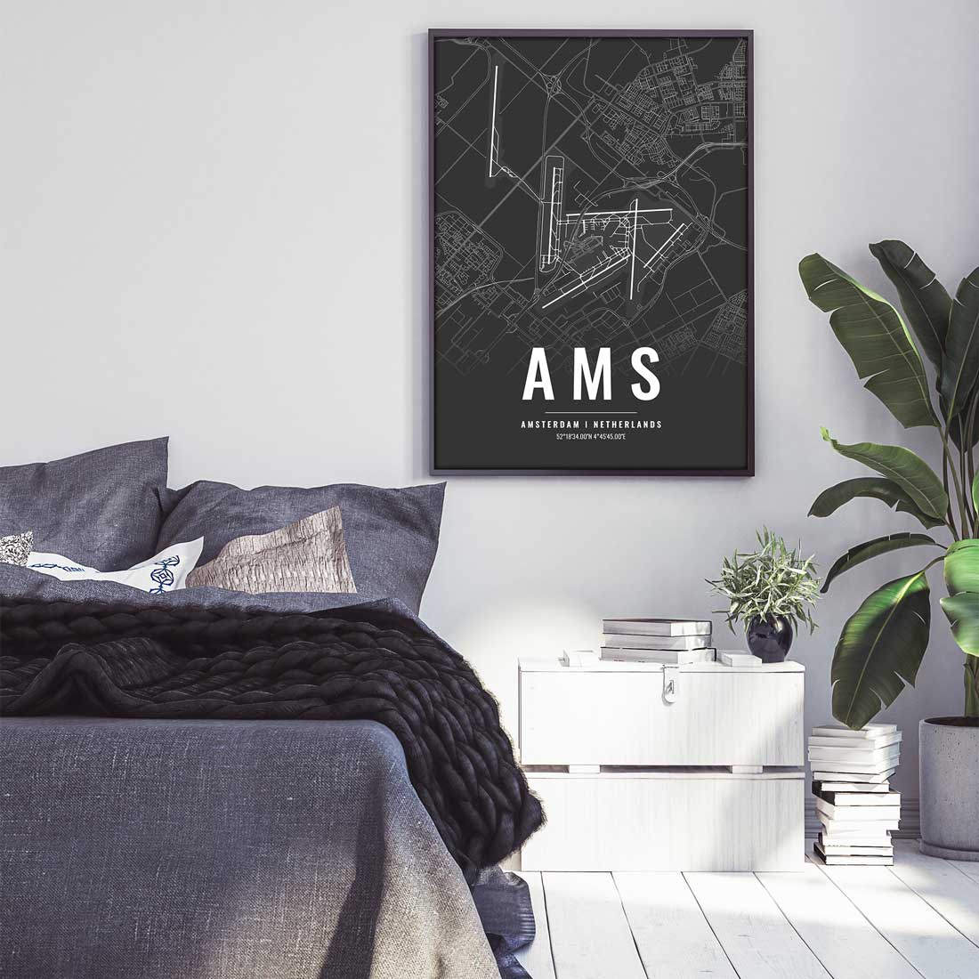 Flughafen Poster - AMS - Amsterdam - VACENTURES - Die Weltkarte